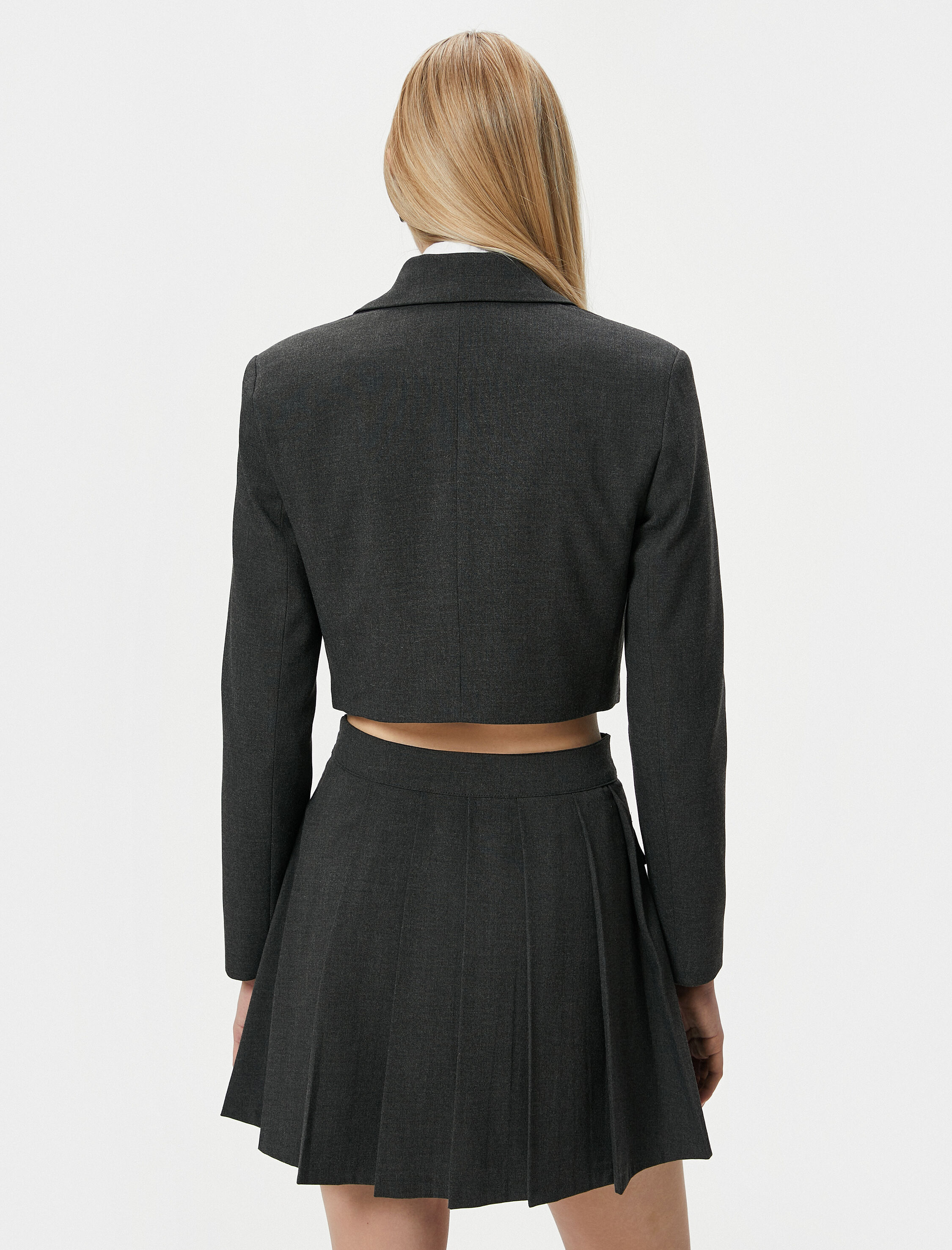   Crop Blazer Ceket Kruvaze Düğmeli