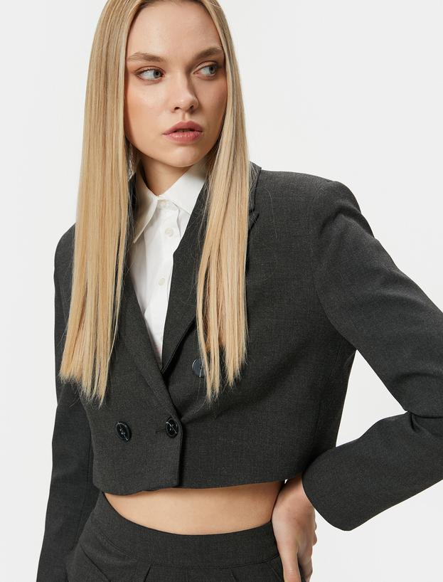 Crop Blazer Ceket Kruvaze Düğmeli_1