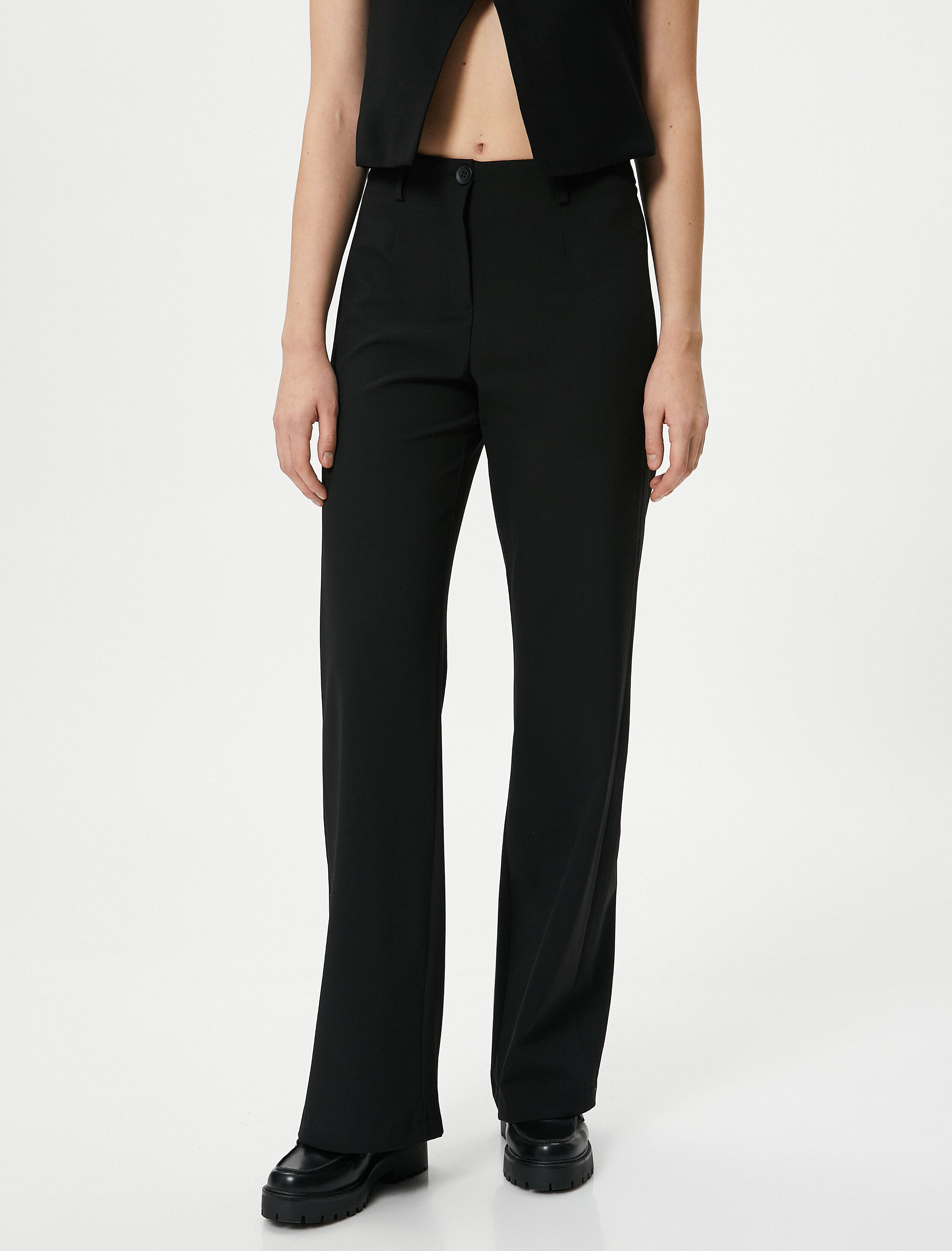   Kumaş Geniş Paça Pantolon Normal Bel