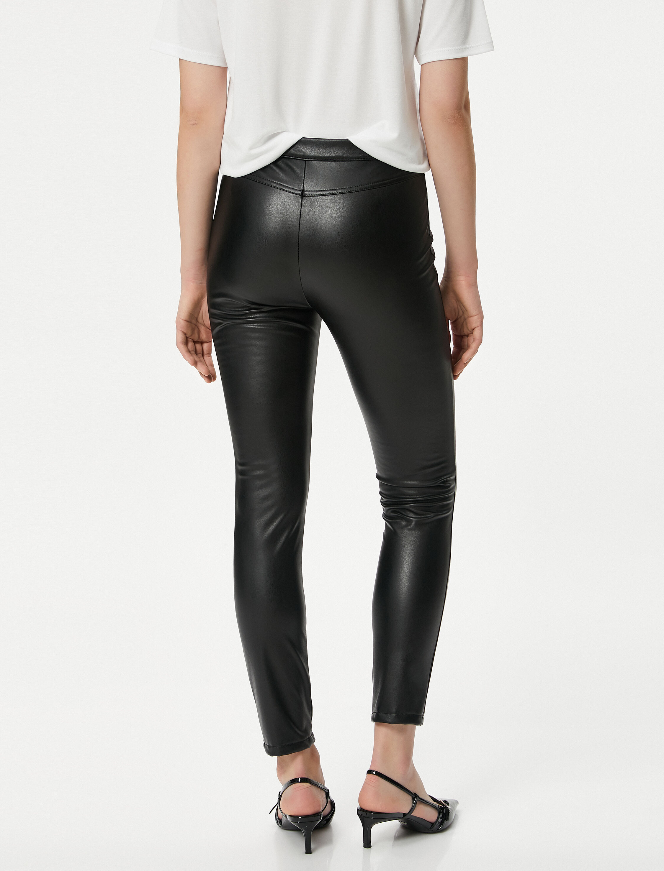   Deri Görünümlü Pantolon Dar Paça Dar Kesim Yüksek Bel