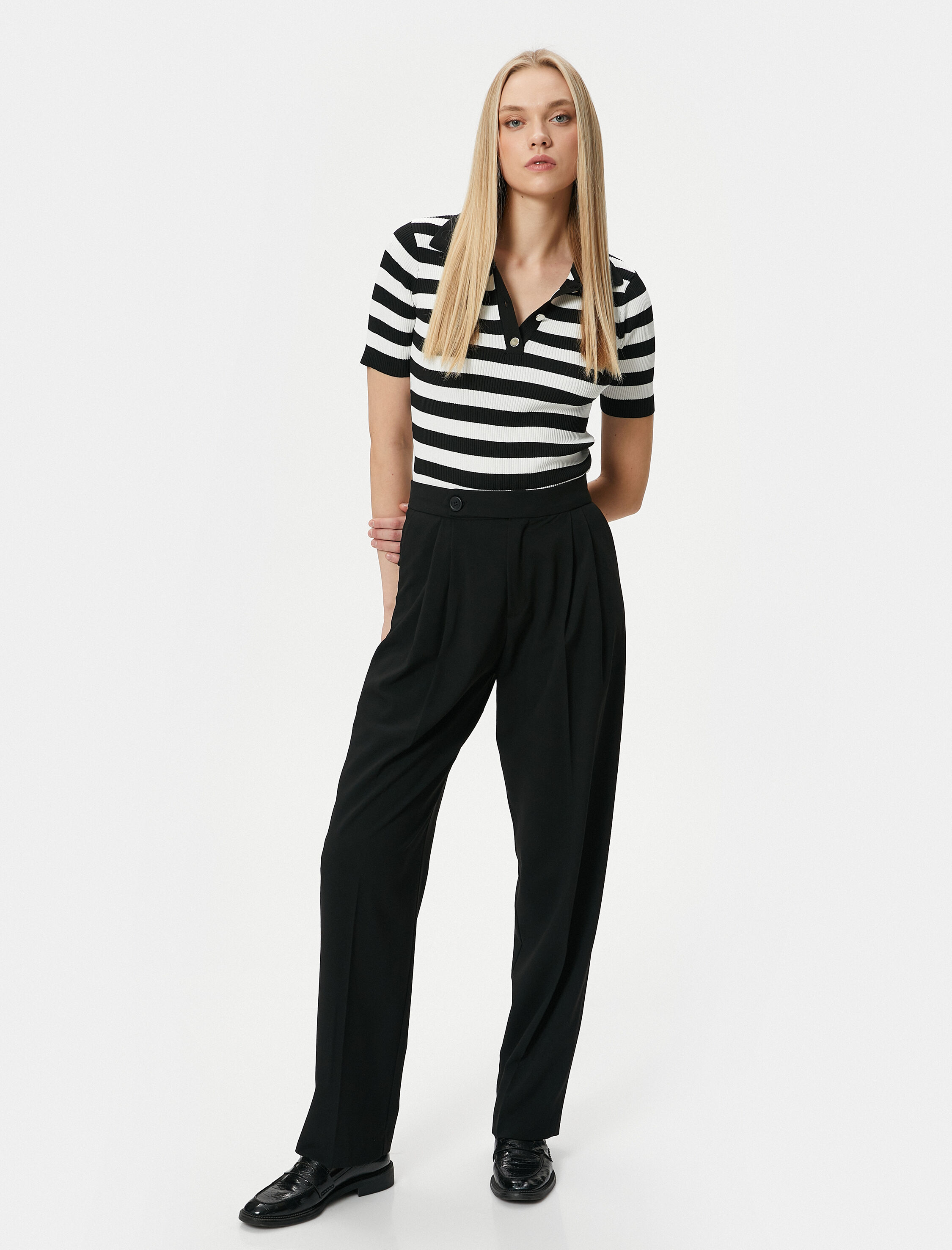   Triko Polo Yaka Kazak Fitilli Kısa Kollu Düğmeli