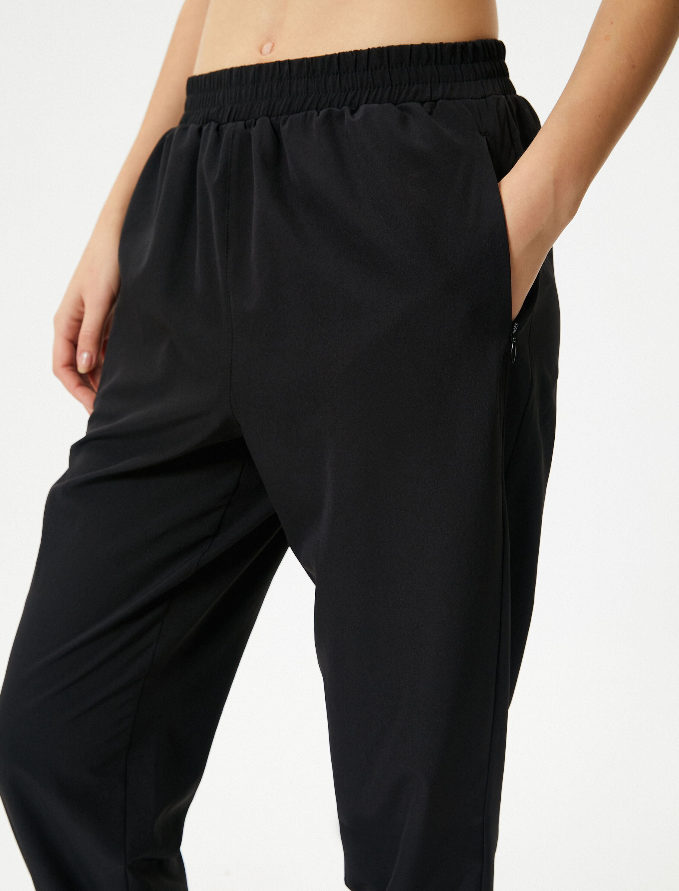   Jogger Eşofman Altı Yüksek Bel Rahat Kalıp Fermuarlı Cepli