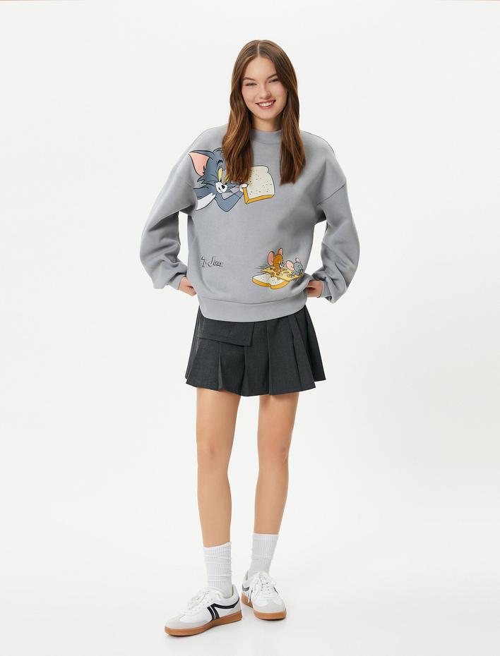  Şardonlu Tom ve Jerry Sweatshirt Lisanslı Rahat Kalıp Bisiklet Yaka Uzun Kollu