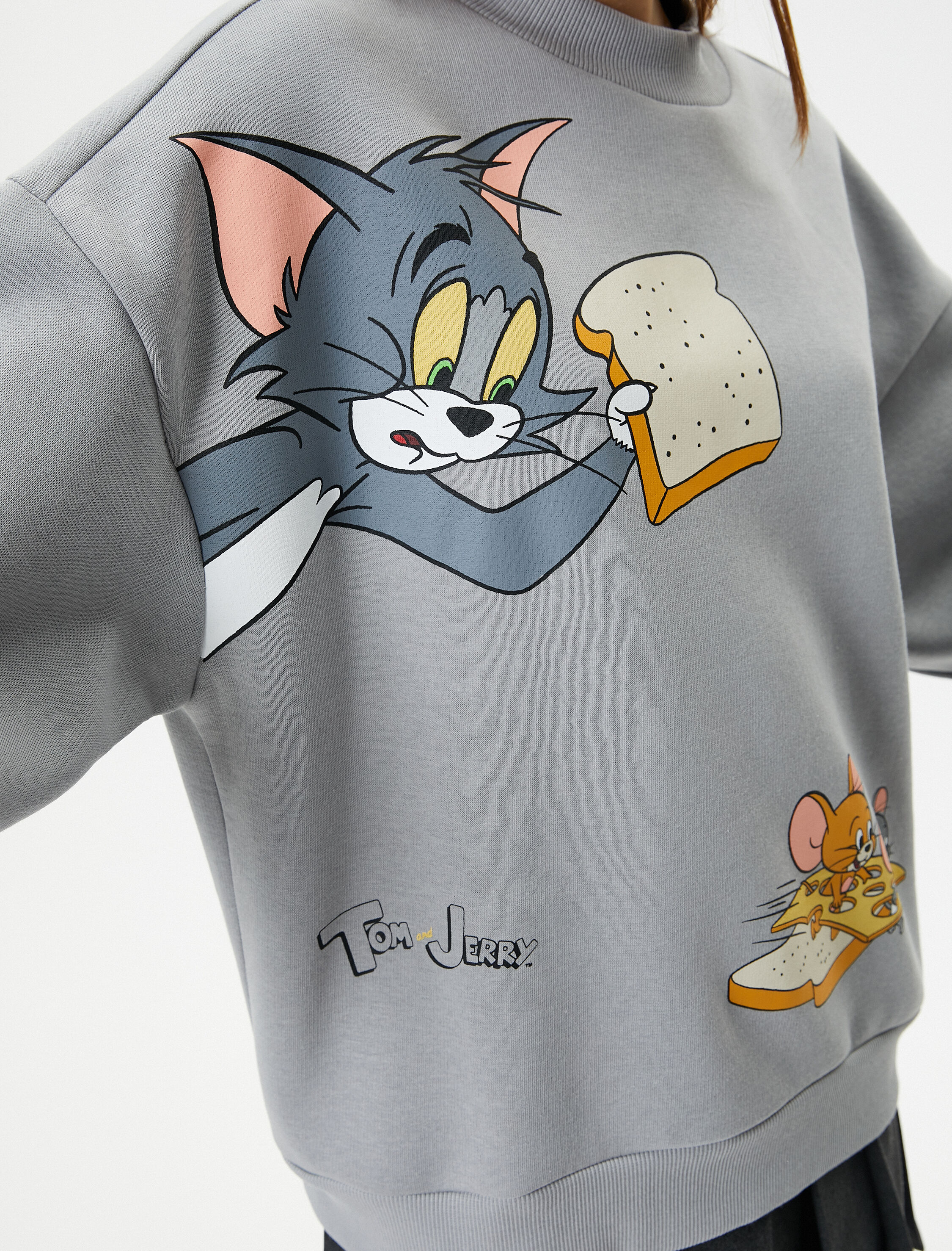   Şardonlu Tom ve Jerry Sweatshirt Lisanslı Rahat Kalıp Bisiklet Yaka Uzun Kollu