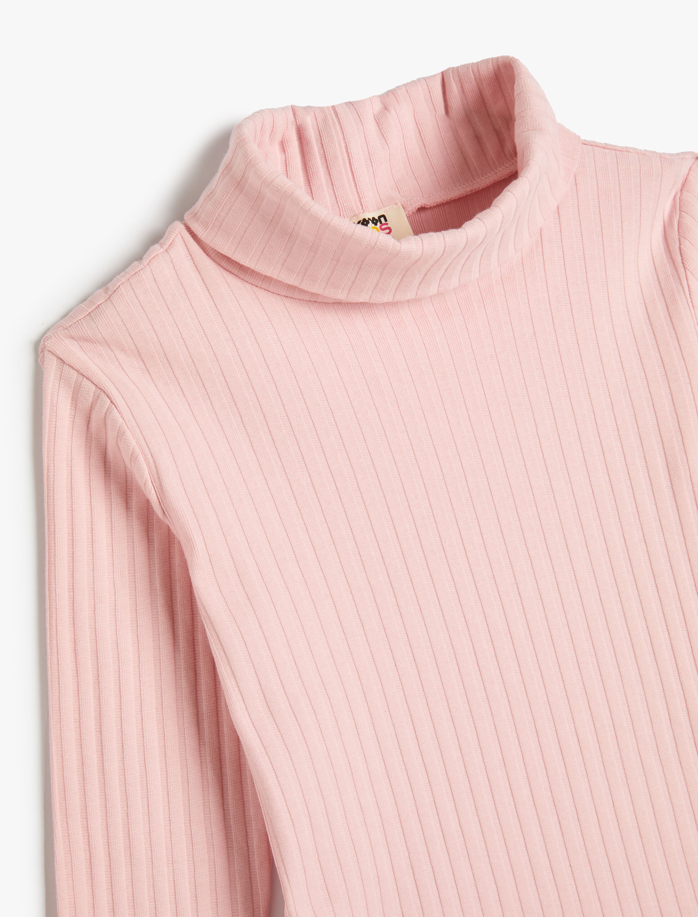  Kız Çocuk Basic Balıkçı Yaka Tişört Uzun Kollu Fitilli