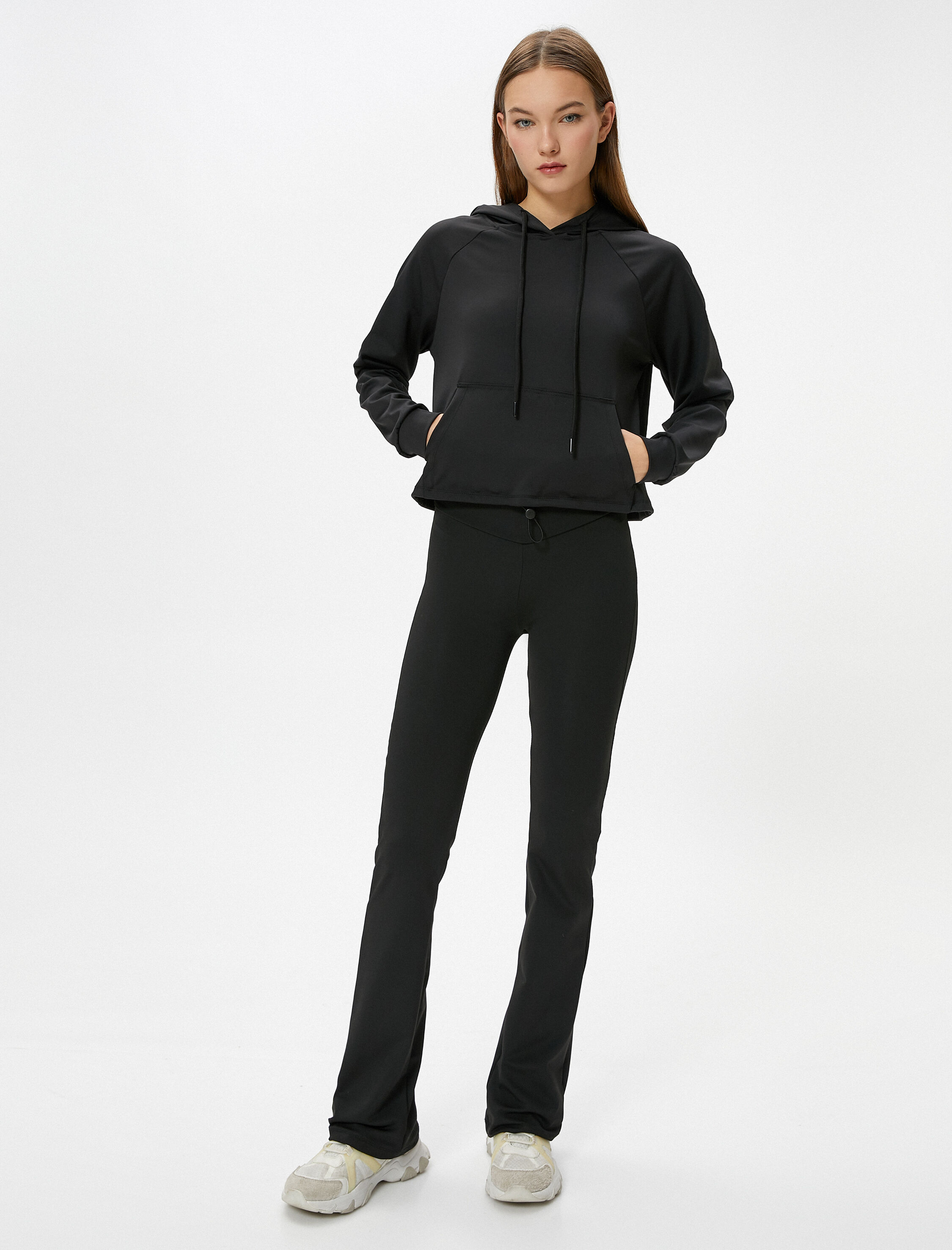   Kapşonlu Spor Sweatshirt Kanguru Cepli Rahat Kalıp Beli Lastikli Stoper Detaylı