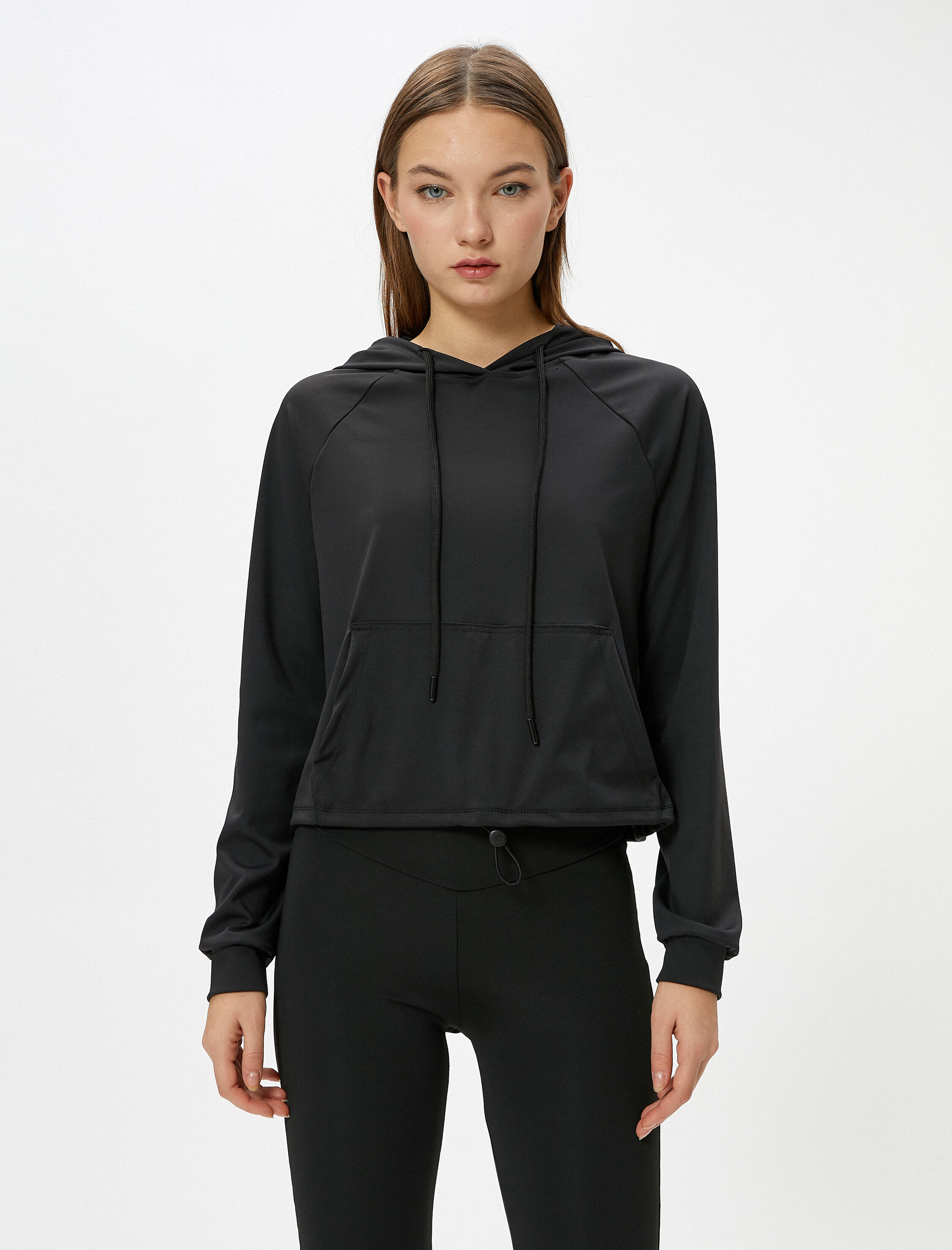   Kapşonlu Spor Sweatshirt Kanguru Cepli Rahat Kalıp Beli Lastikli Stoper Detaylı