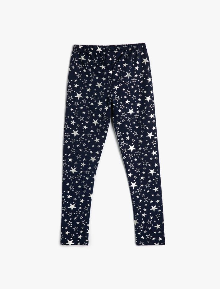Kız Çocuk Yıldızlı Tayt Beli Lastikli Pamuklu