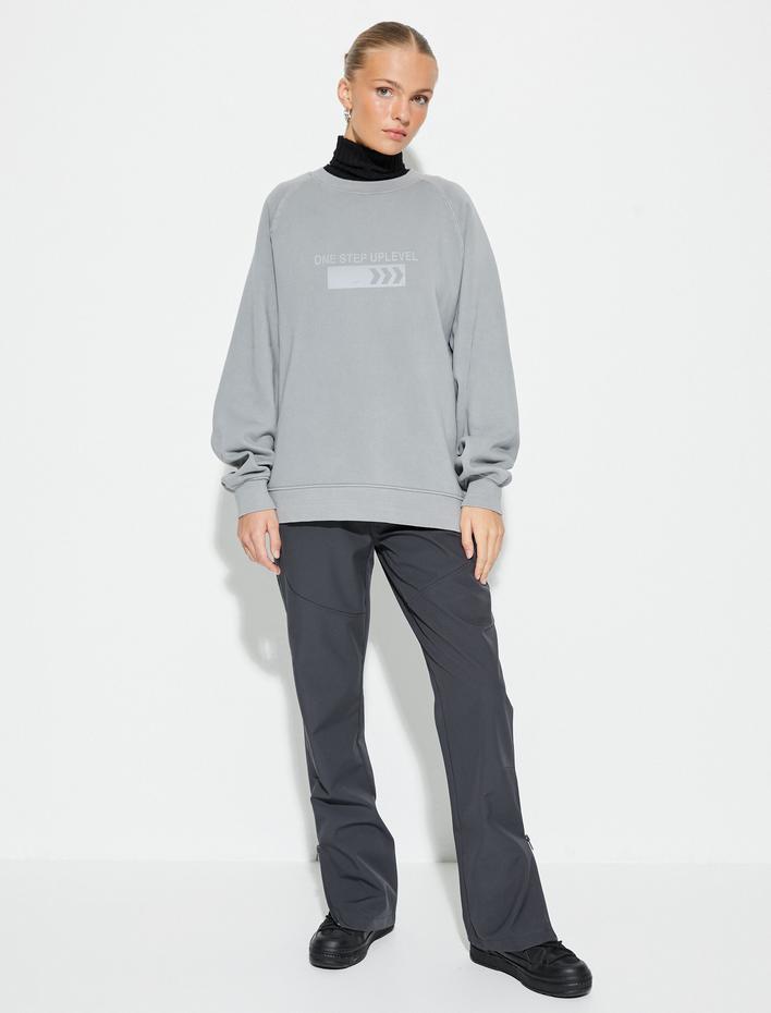  Bisiklet Yaka Sweatshirt Baskılı Ribanalı