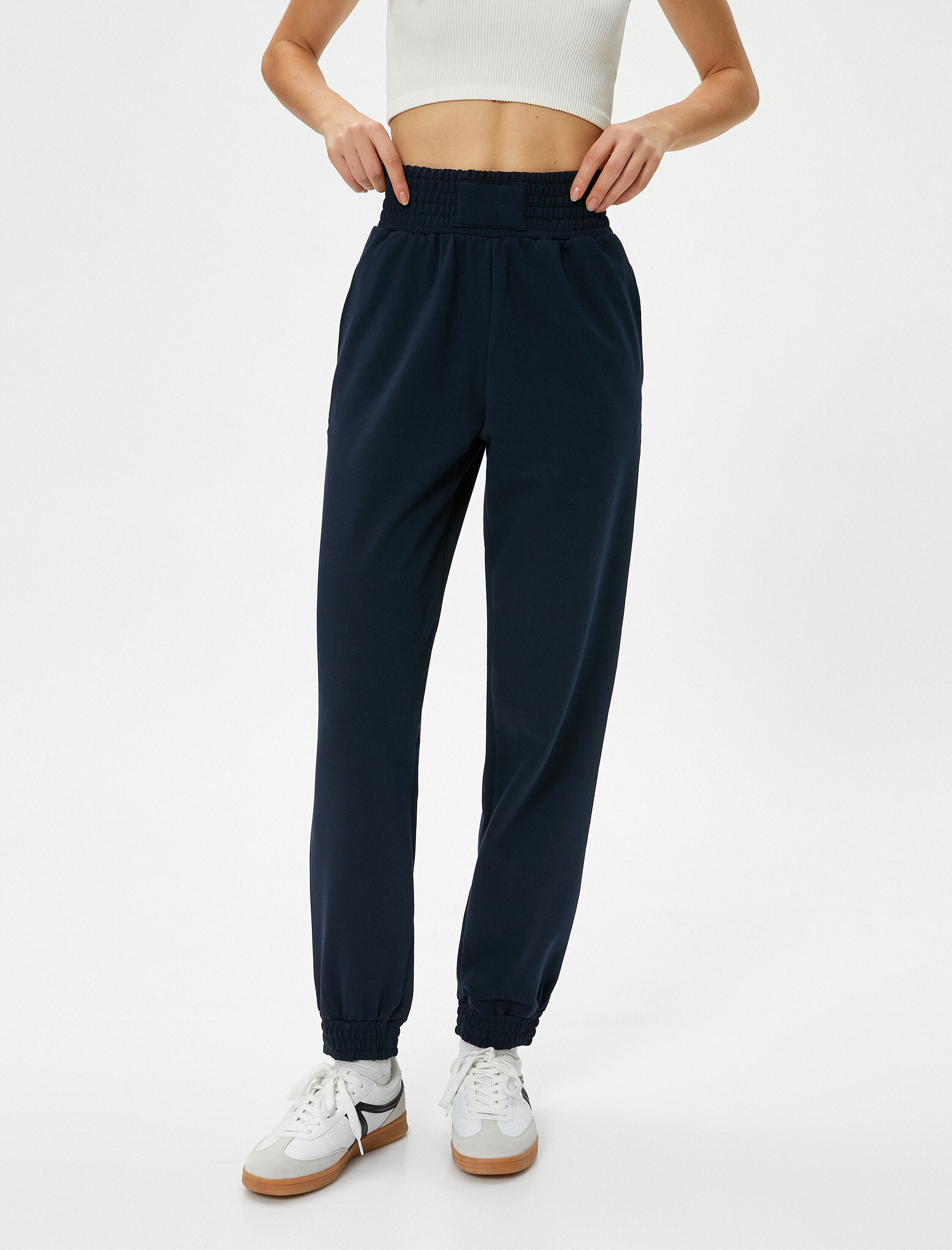   Jogger Eşofman Altı Yüksek Bel Rahat Kalıp Cepli Pamuk Karışımlı