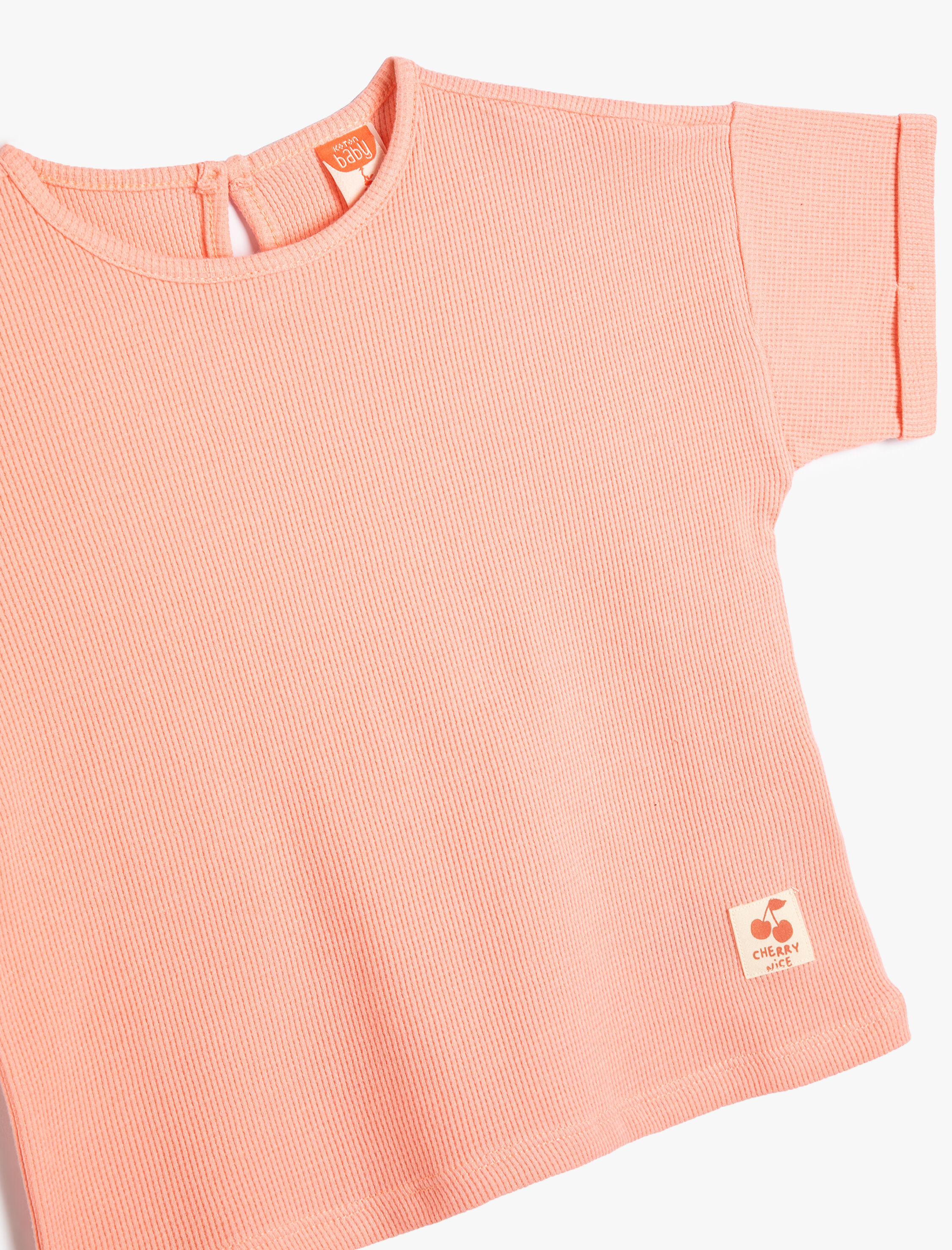  Kız Bebek Tişört Kısa Kollu Bisiklet Yaka Dokulu Pamuklu