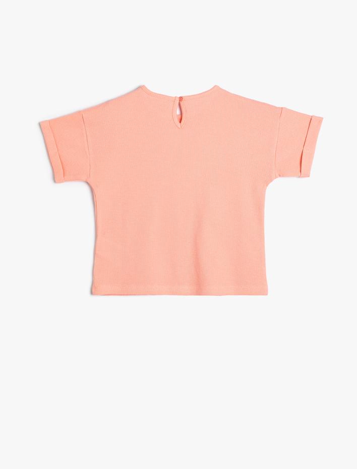 Kız Bebek Tişört Kısa Kollu Bisiklet Yaka Dokulu Pamuklu