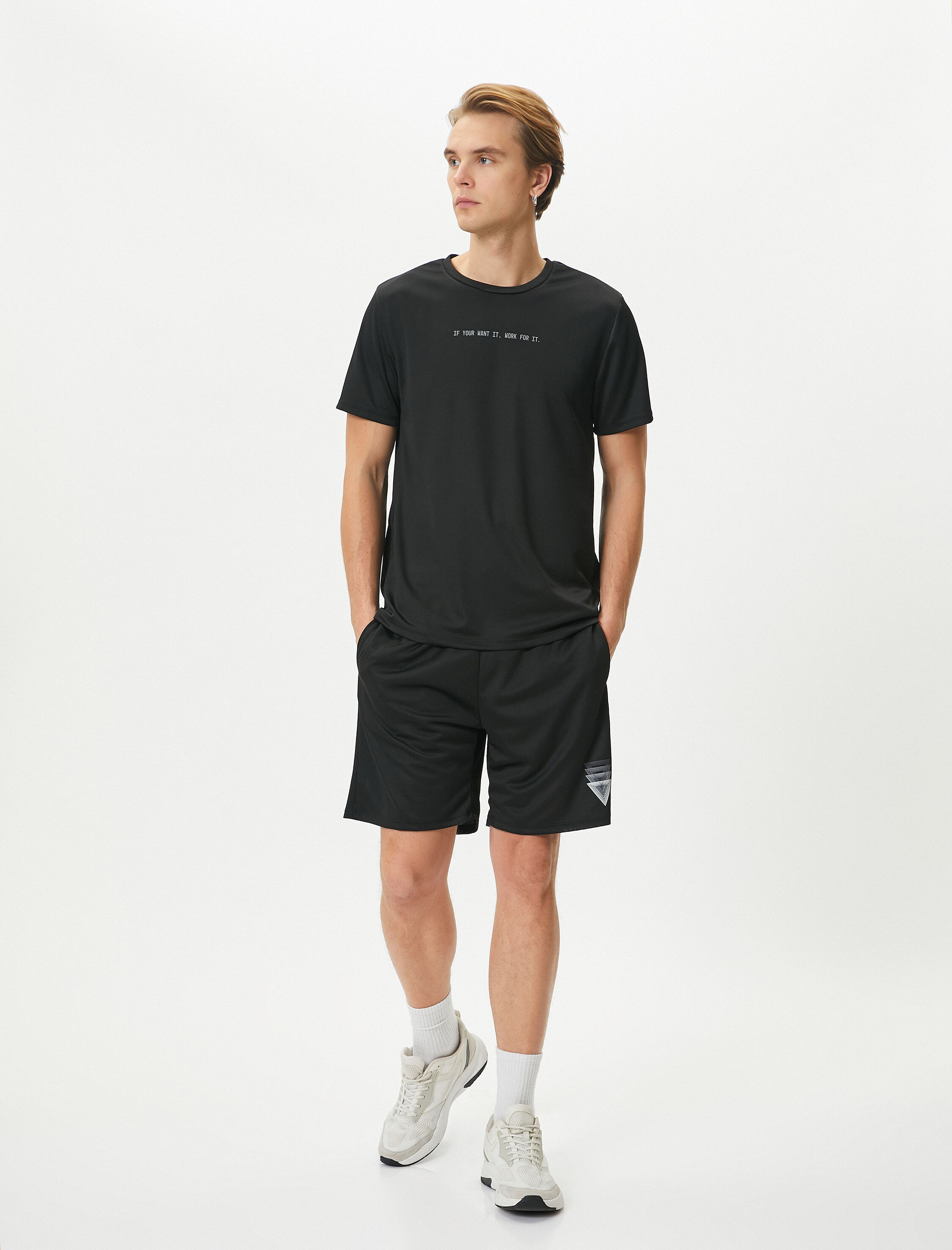   Spor Tişört Slogan Baskılı Bisiklet Yaka Kısa Kollu