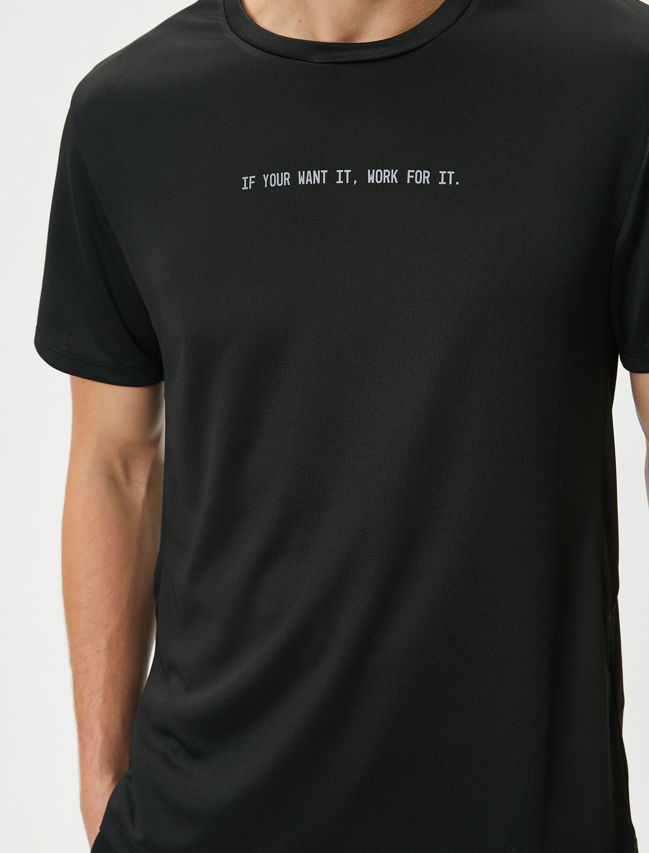   Spor Tişört Slogan Baskılı Bisiklet Yaka Kısa Kollu