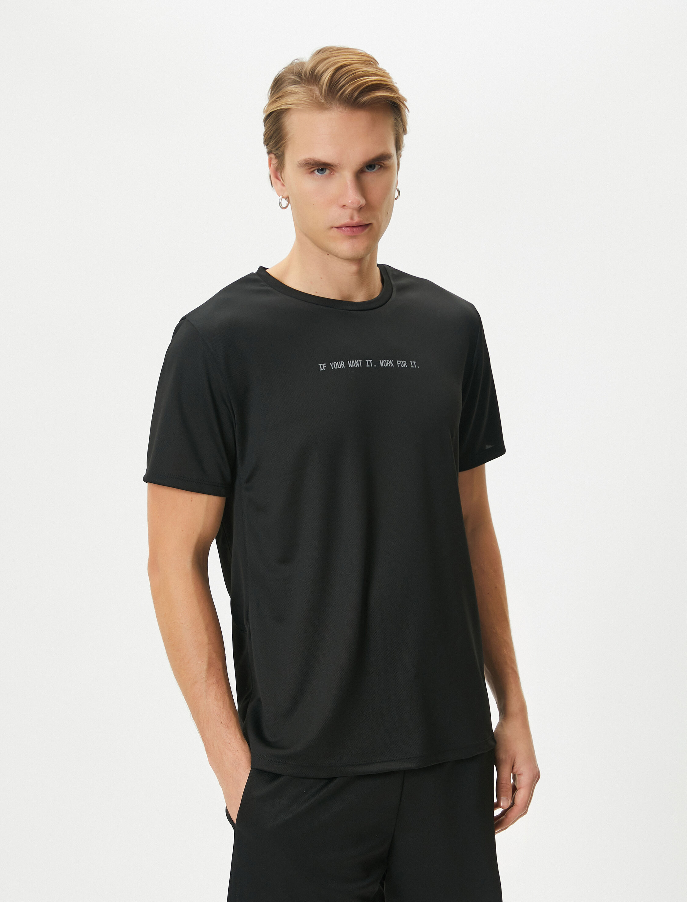   Spor Tişört Slogan Baskılı Bisiklet Yaka Kısa Kollu