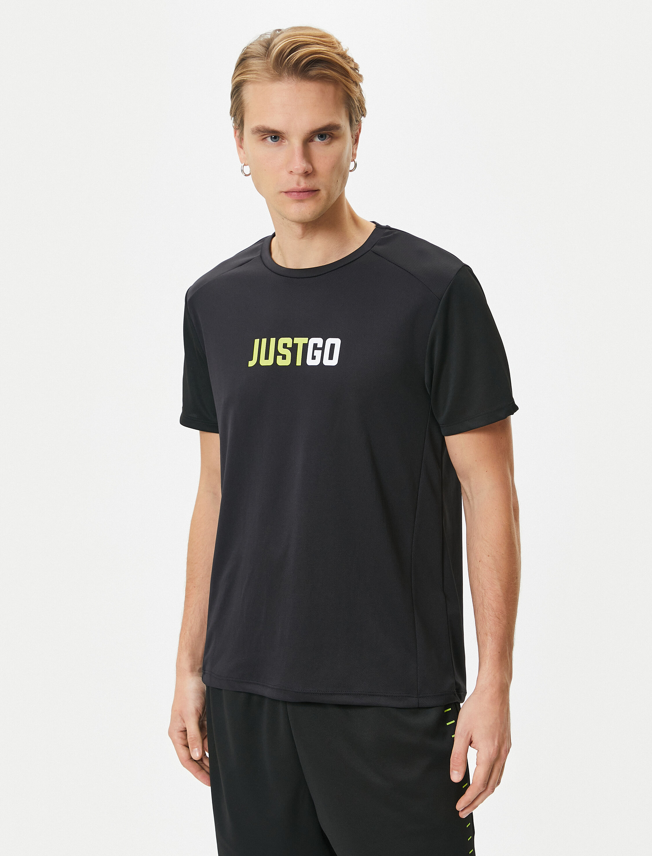   Spor Tişört Slogan Baskılı Bisiklet Yaka Kısa Kollu