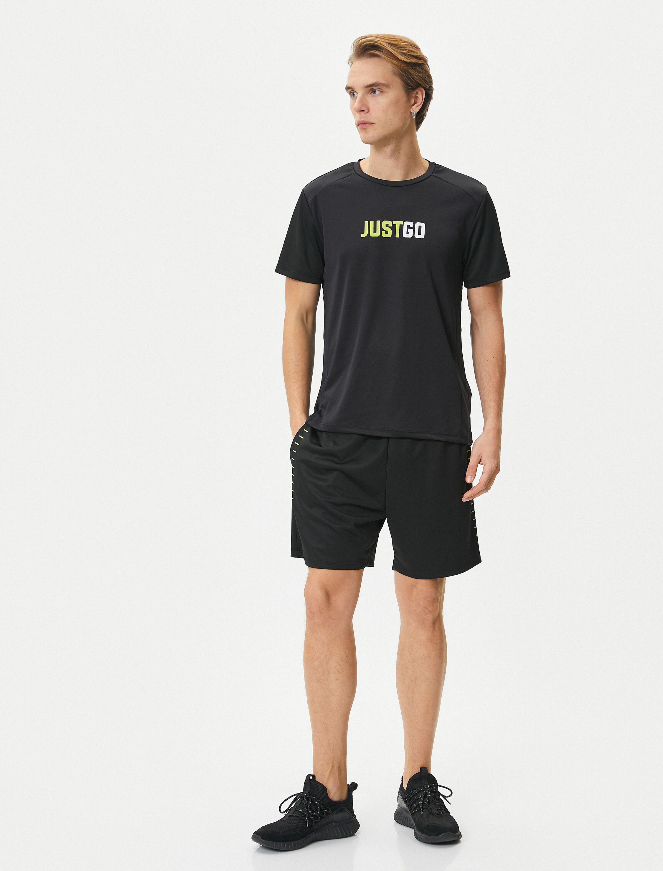   Spor Tişört Slogan Baskılı Bisiklet Yaka Kısa Kollu