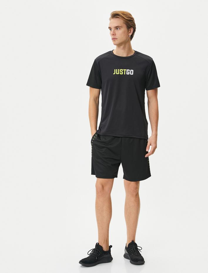  Spor Tişört Slogan Baskılı Bisiklet Yaka Kısa Kollu