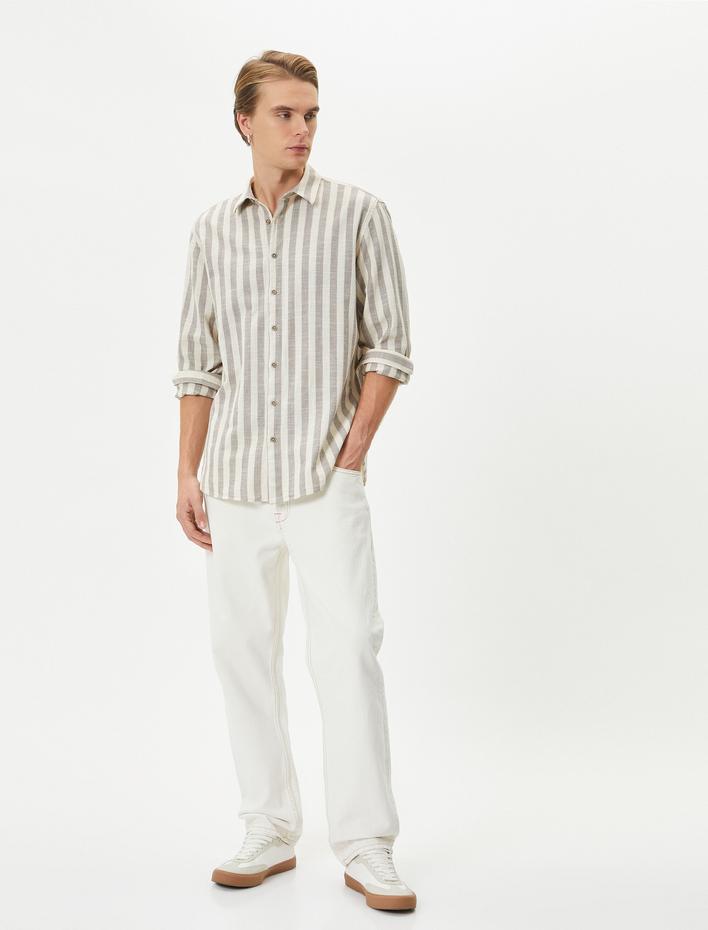  Klasik Yaka Gömlek Düğmeli Uzun Kollu Pamuklu Regular Fit