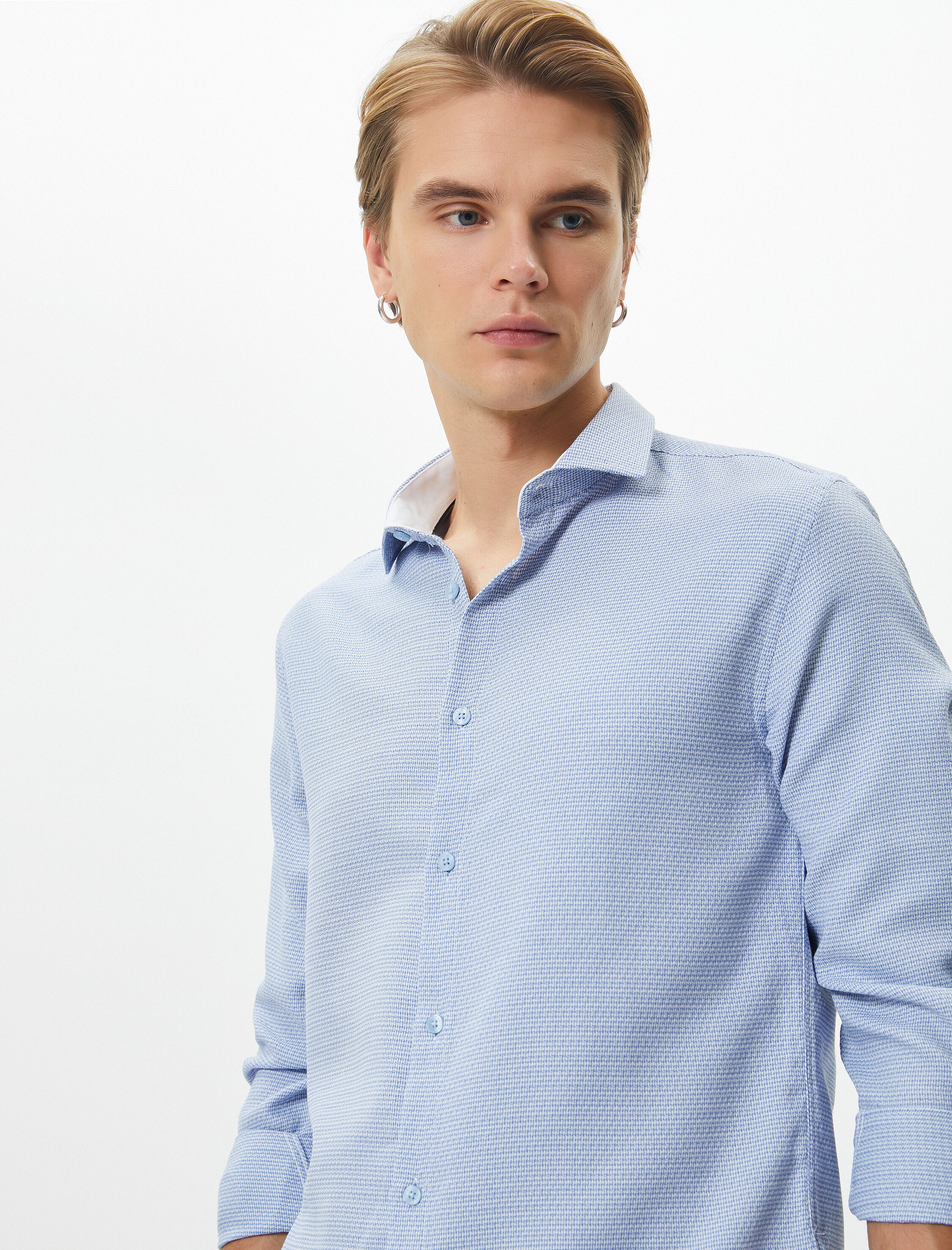  Slim Fit Gömlek Basic Düğmeli Klasik Yaka Uzun Kollu