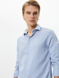 Slim Fit Gömlek Basic Düğmeli Klasik Yaka Uzun Kollu