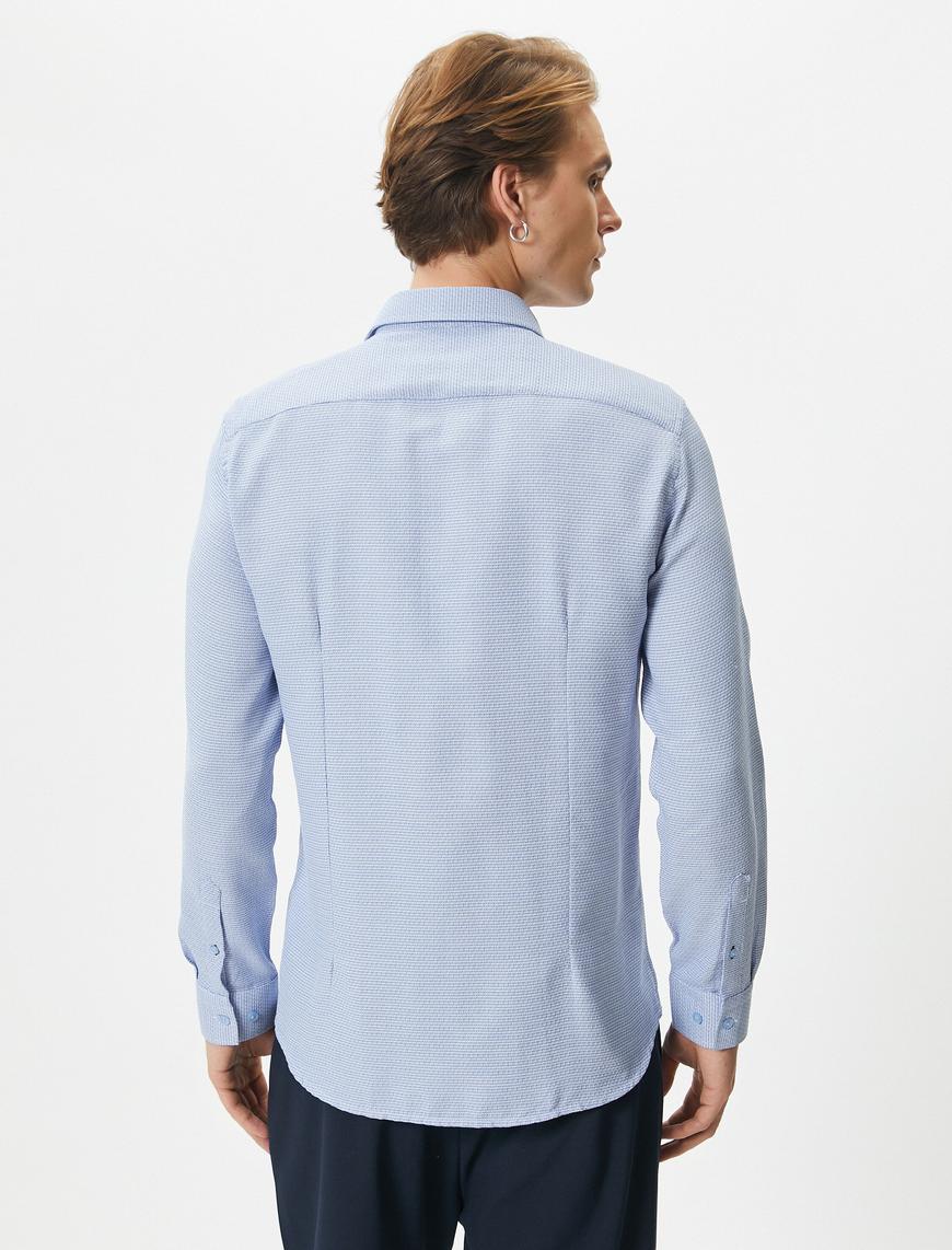   Slim Fit Gömlek Basic Düğmeli Klasik Yaka Uzun Kollu