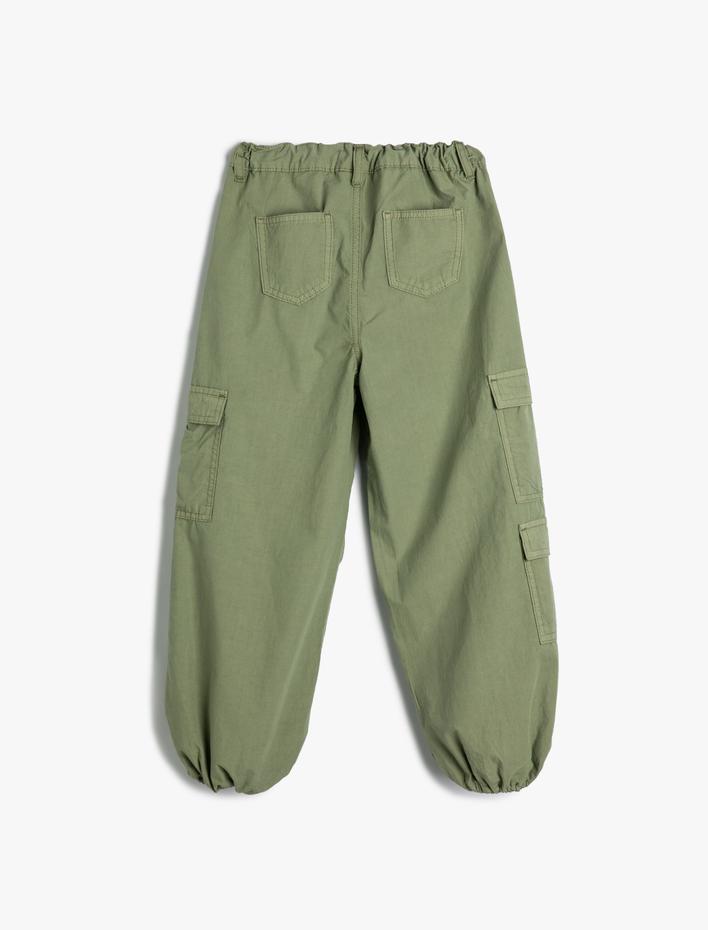 Kız Çocuk Jogger Kargo Pantolon Pamuklu Beli Bağlamalı Cepli