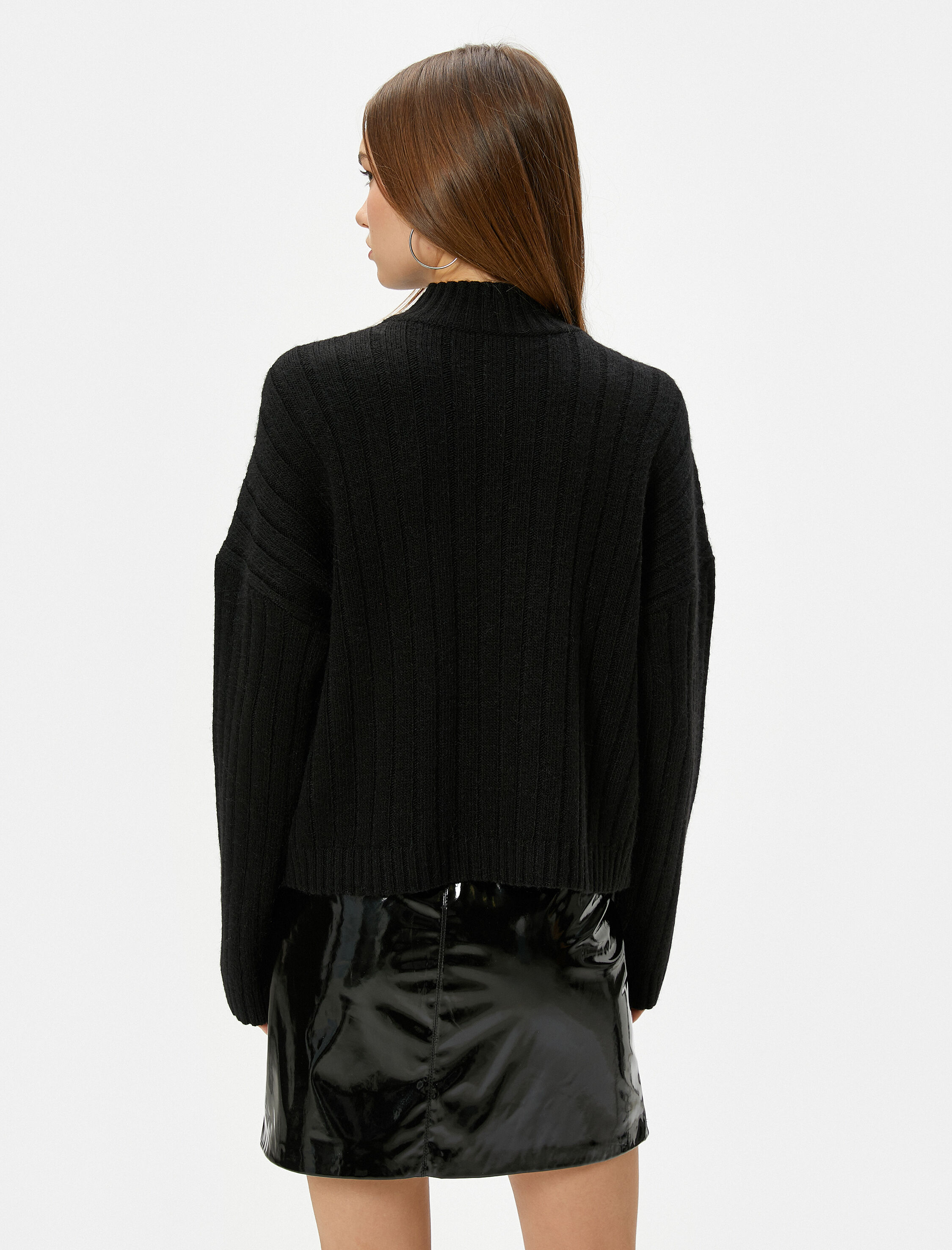   Triko Kazak Tül Detaylı Dik Yaka Uzun Kollu