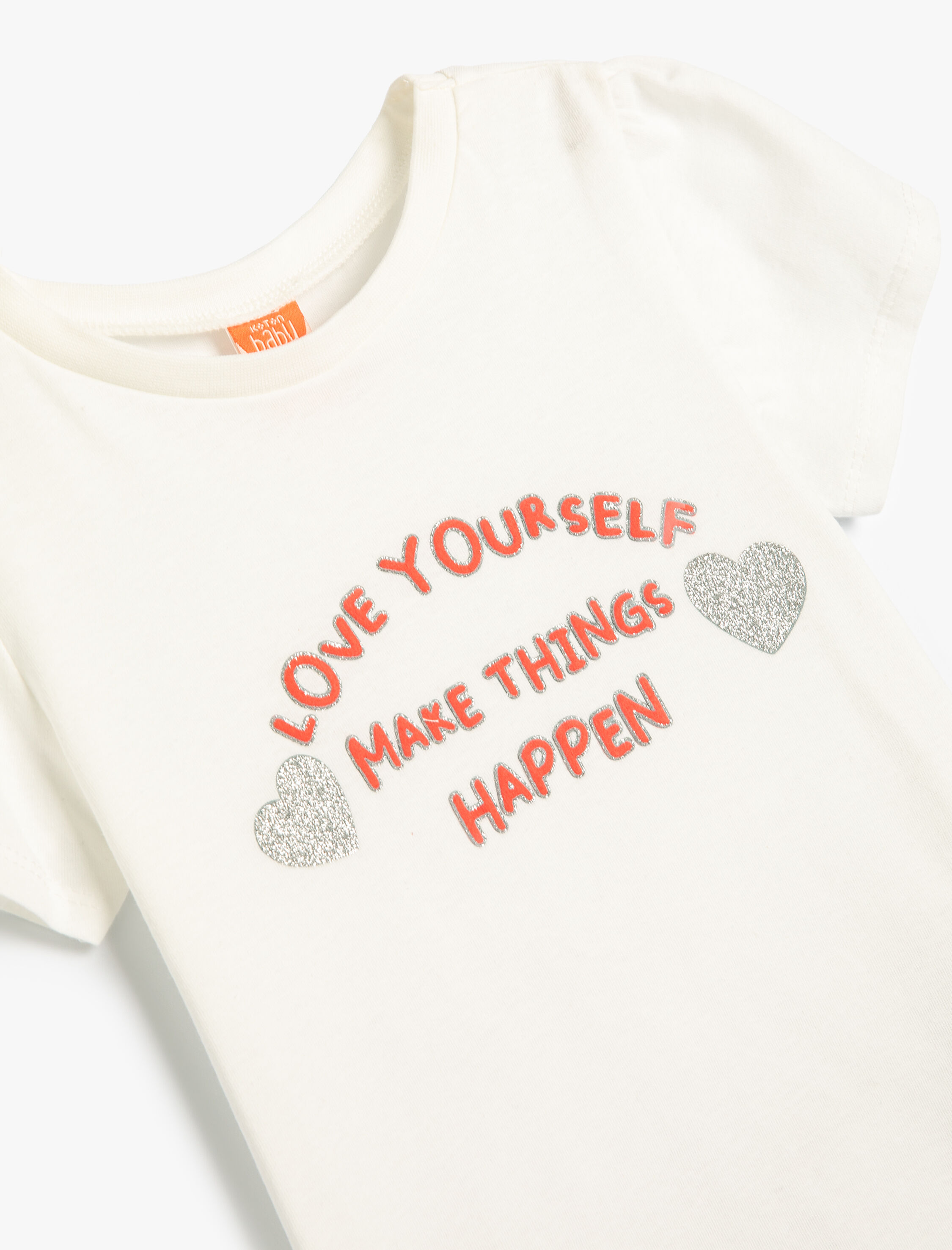  Kız Bebek Tişört Kısa Kollu Bisiklet Yaka Slogan Baskılı Pamuklu