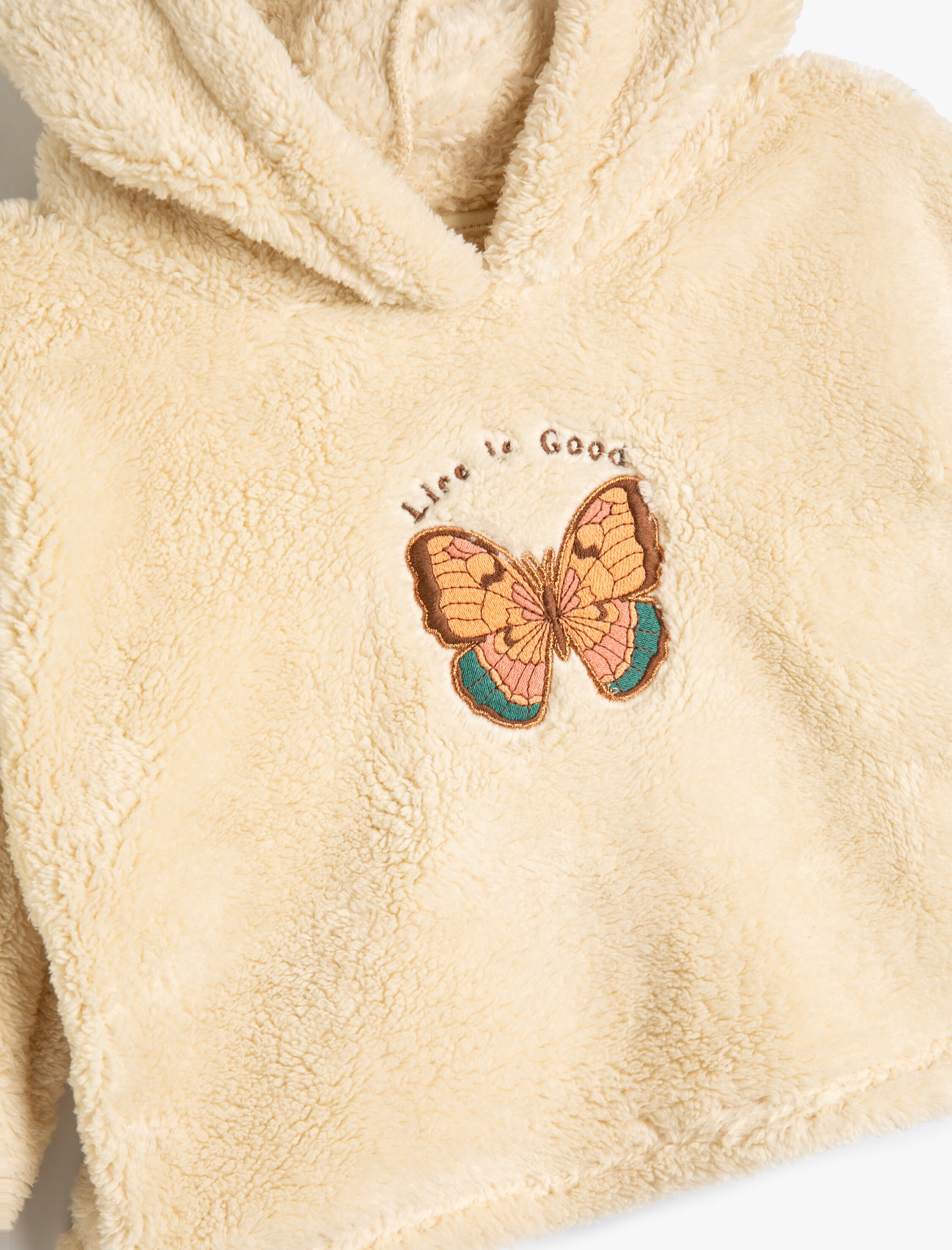  Kız Çocuk Peluş Kapşonlu Sweatshirt Kelebek İşlemeli Uzun Kollu