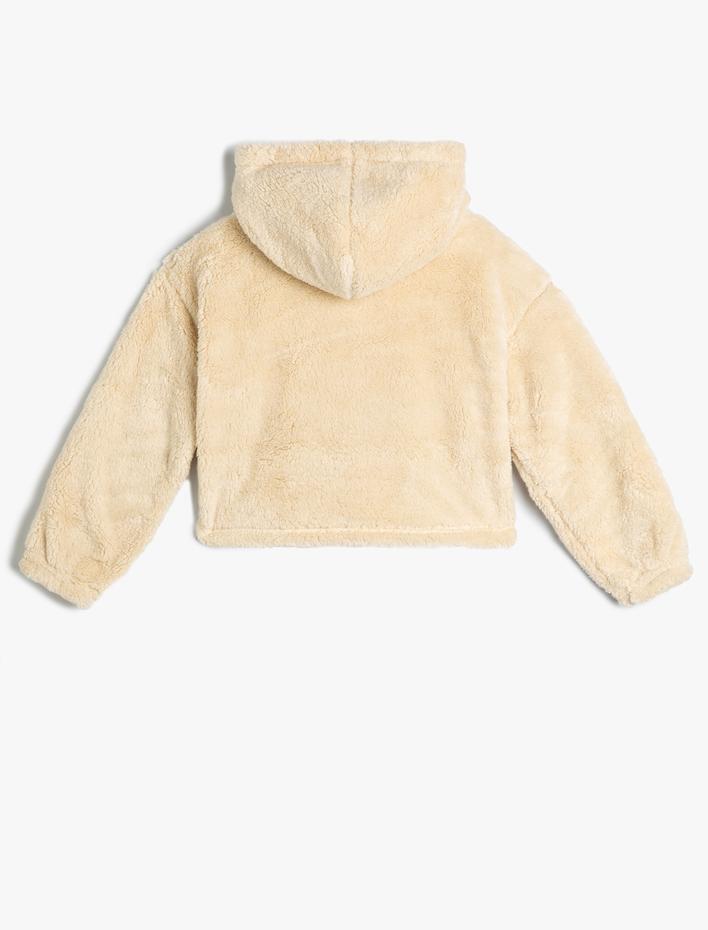 Kız Çocuk Peluş Kapşonlu Sweatshirt Kelebek İşlemeli Uzun Kollu