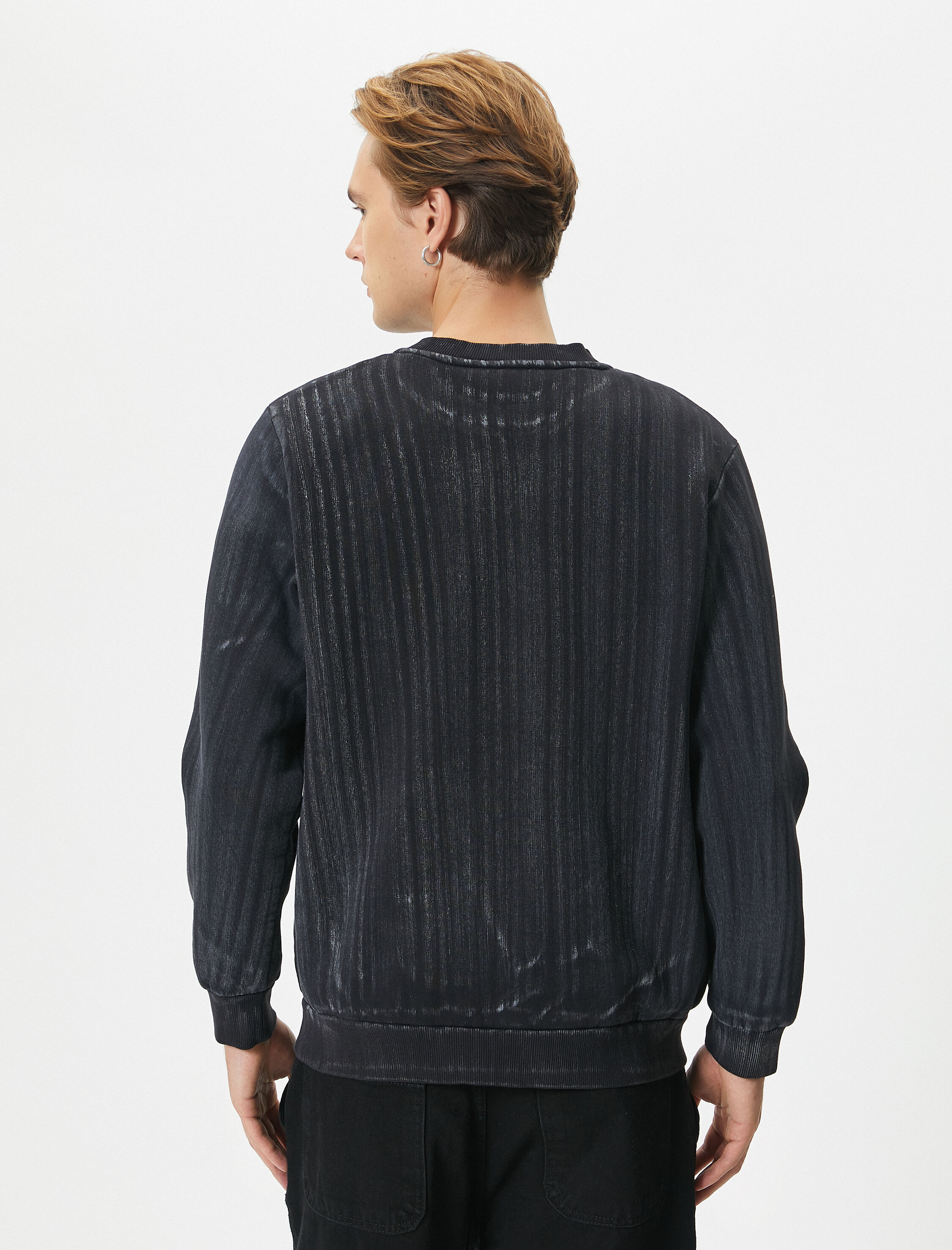   Yıkamalı Sweatshirt Slogan Detaylı Bisiklet Yaka Ribanalı Şardonlu