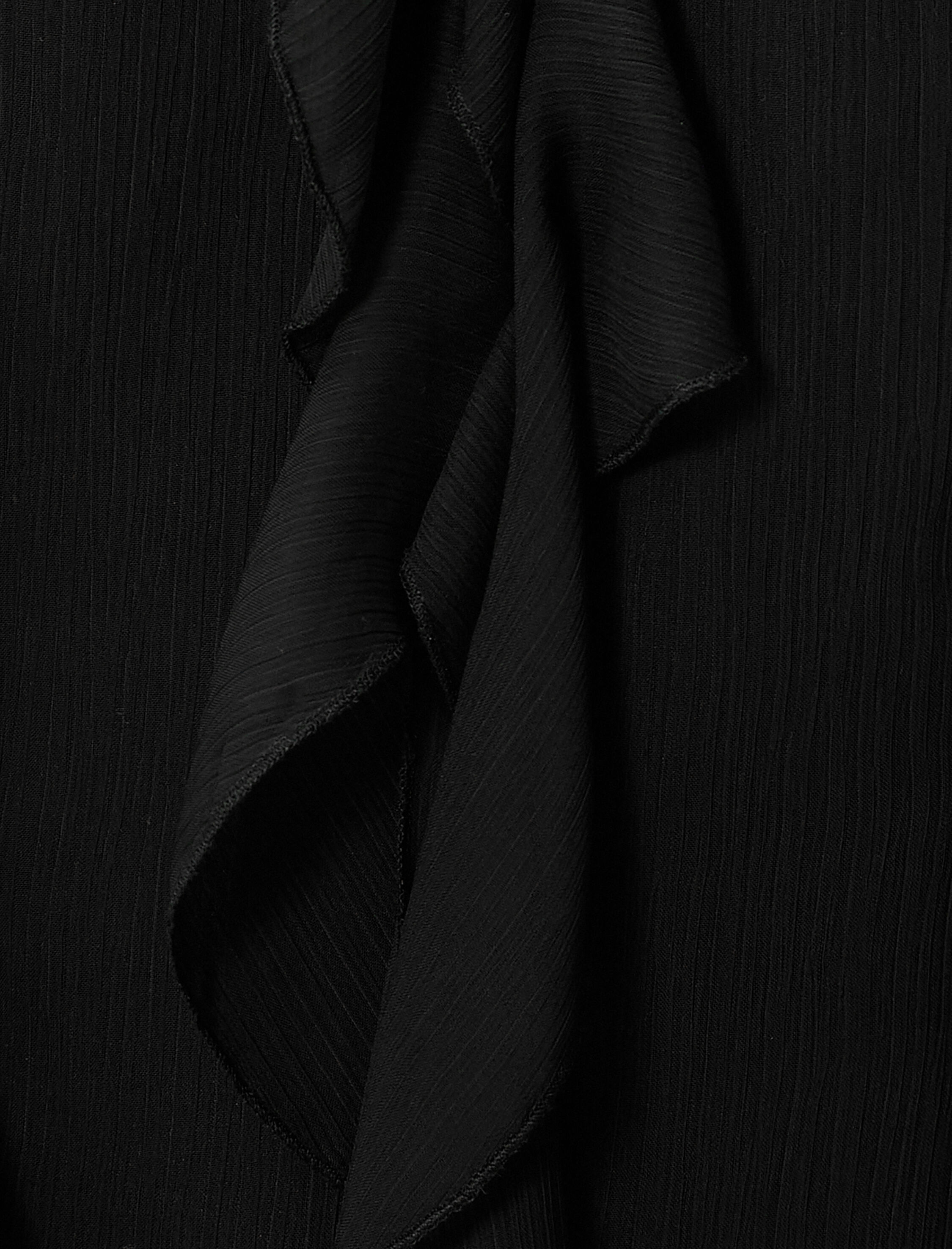   Mini Tül Elbise Fırfırlı Uzun Kollu Dökümlü Katmanlı V Yaka Astarlı