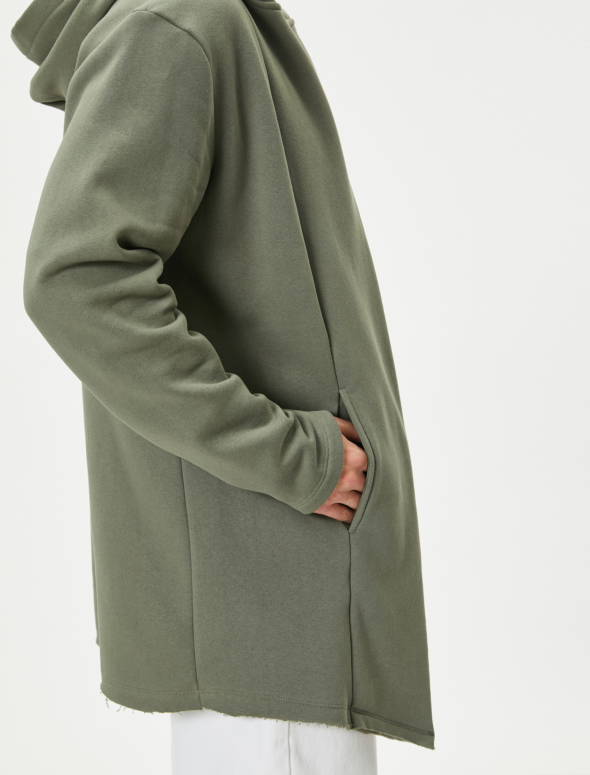   Kapşonlu Hırka Dikiş Detaylı Cepli Asimetrik Kesim