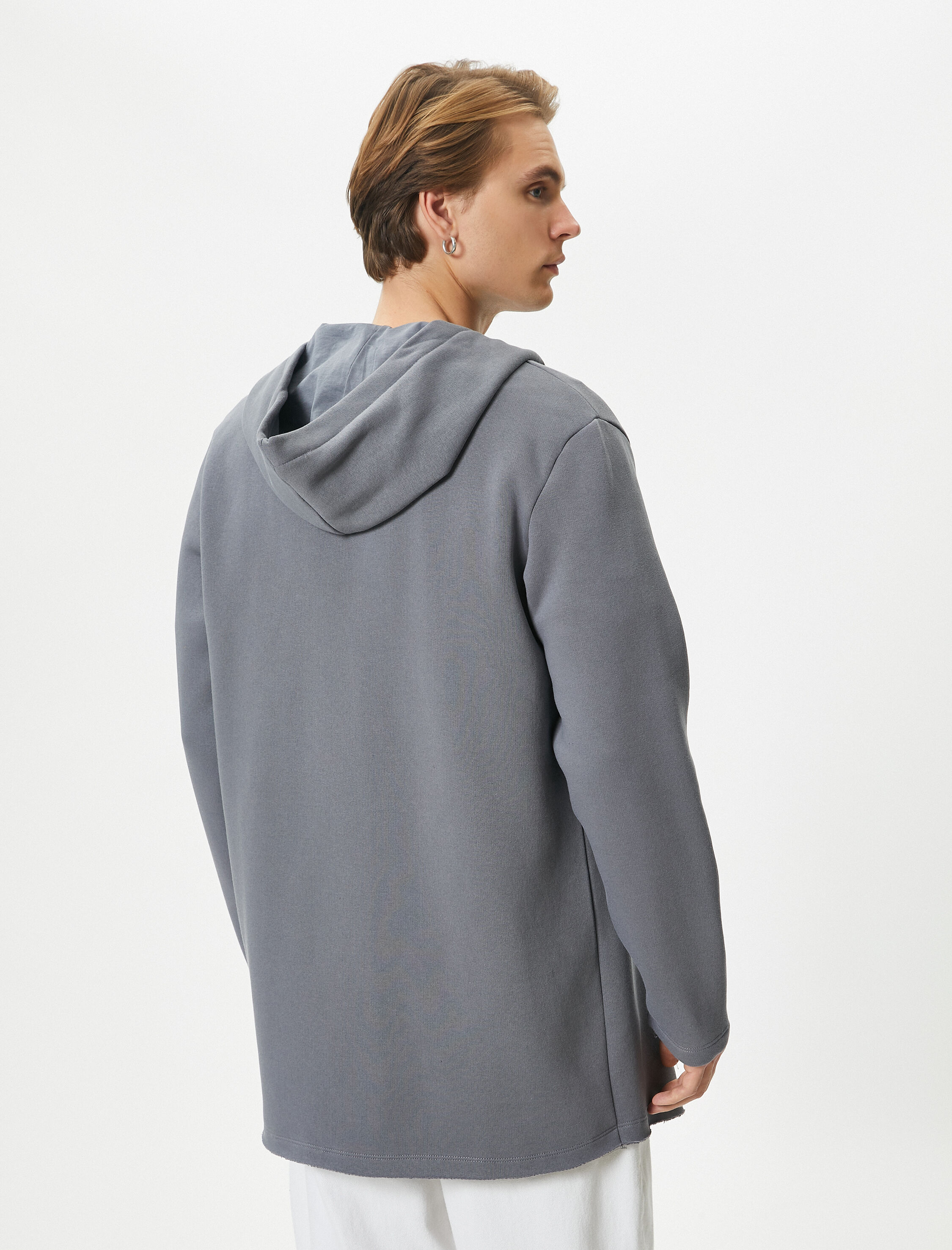   Kapşonlu Hırka Dikiş Detaylı Cepli Asimetrik Kesim