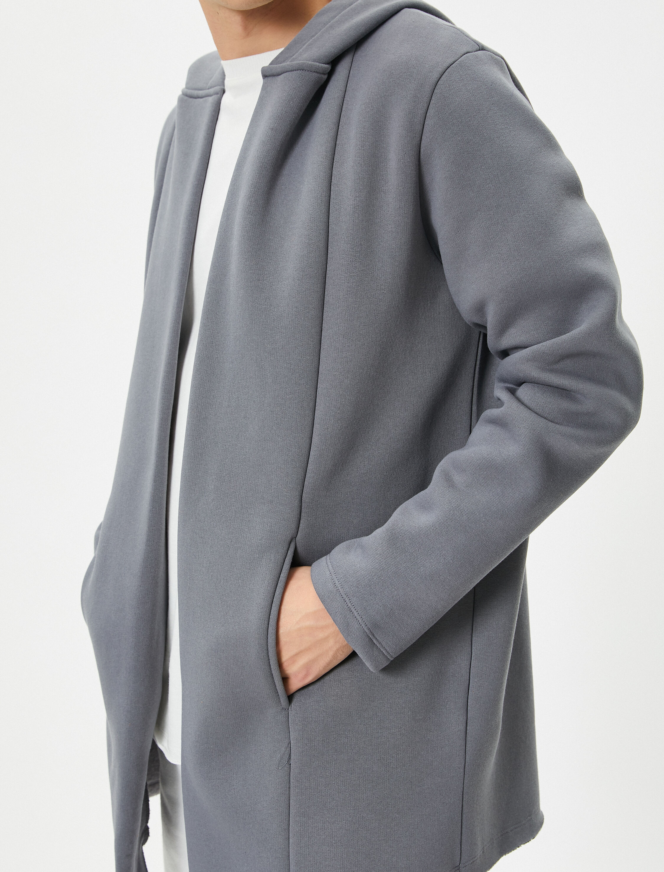   Kapşonlu Hırka Dikiş Detaylı Cepli Asimetrik Kesim