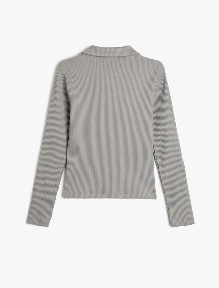  Polo Yaka Tişört Dar Kalıp Kaşkorse Uzun Kollu Pamuklu