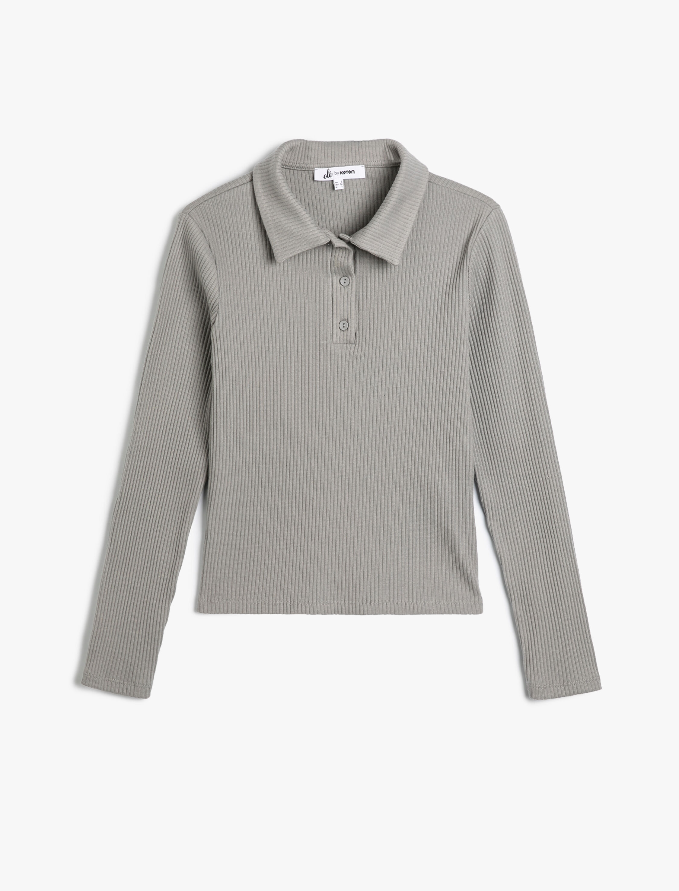 Koton Kadın Polo Yaka T-Shirt Dar Kalıp Kaşkorse Uzun Kollu Pamuklu