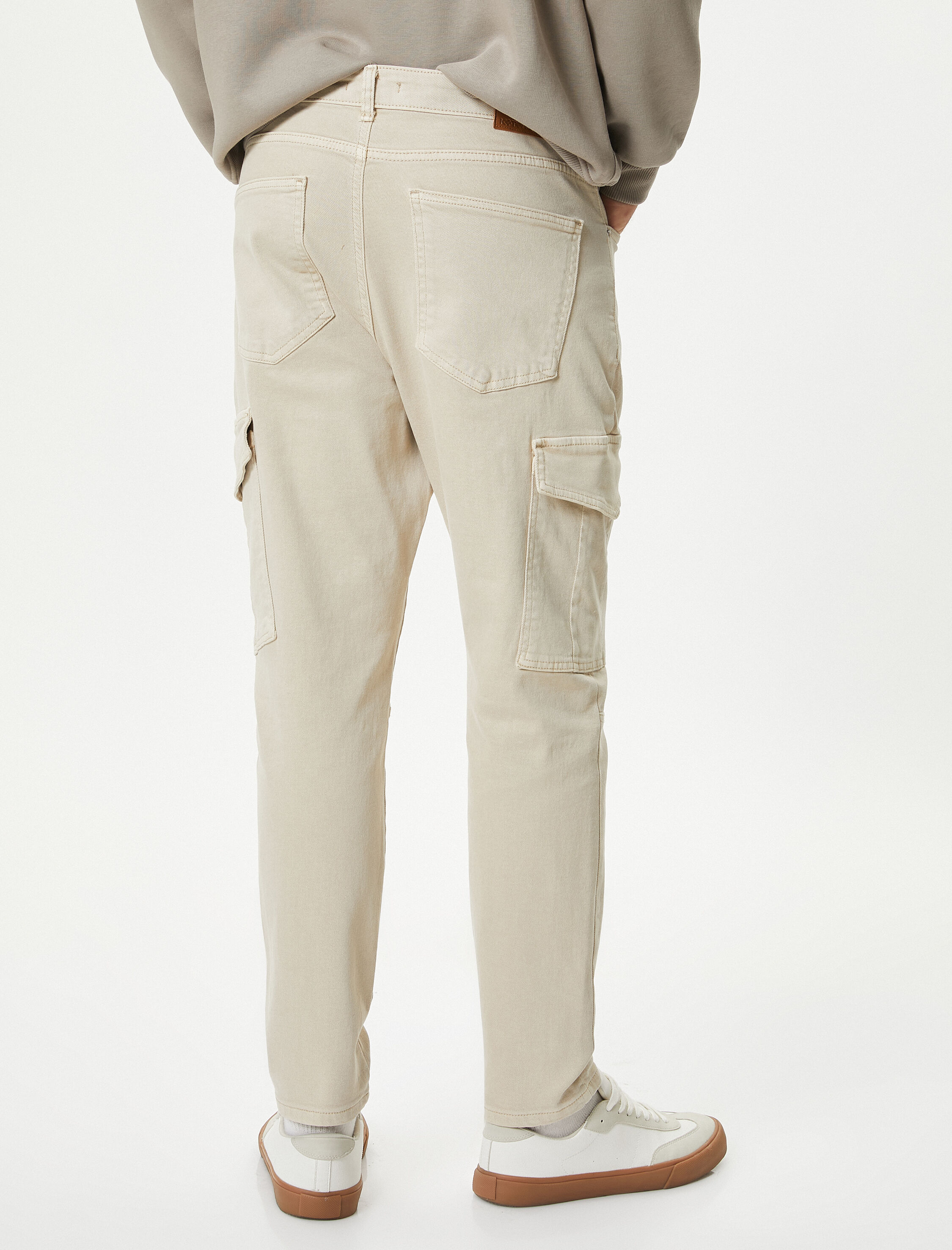   Yıkamalı Pantolon Kargo Cepli Dikiş Detaylı Slim Fit Düğmeli