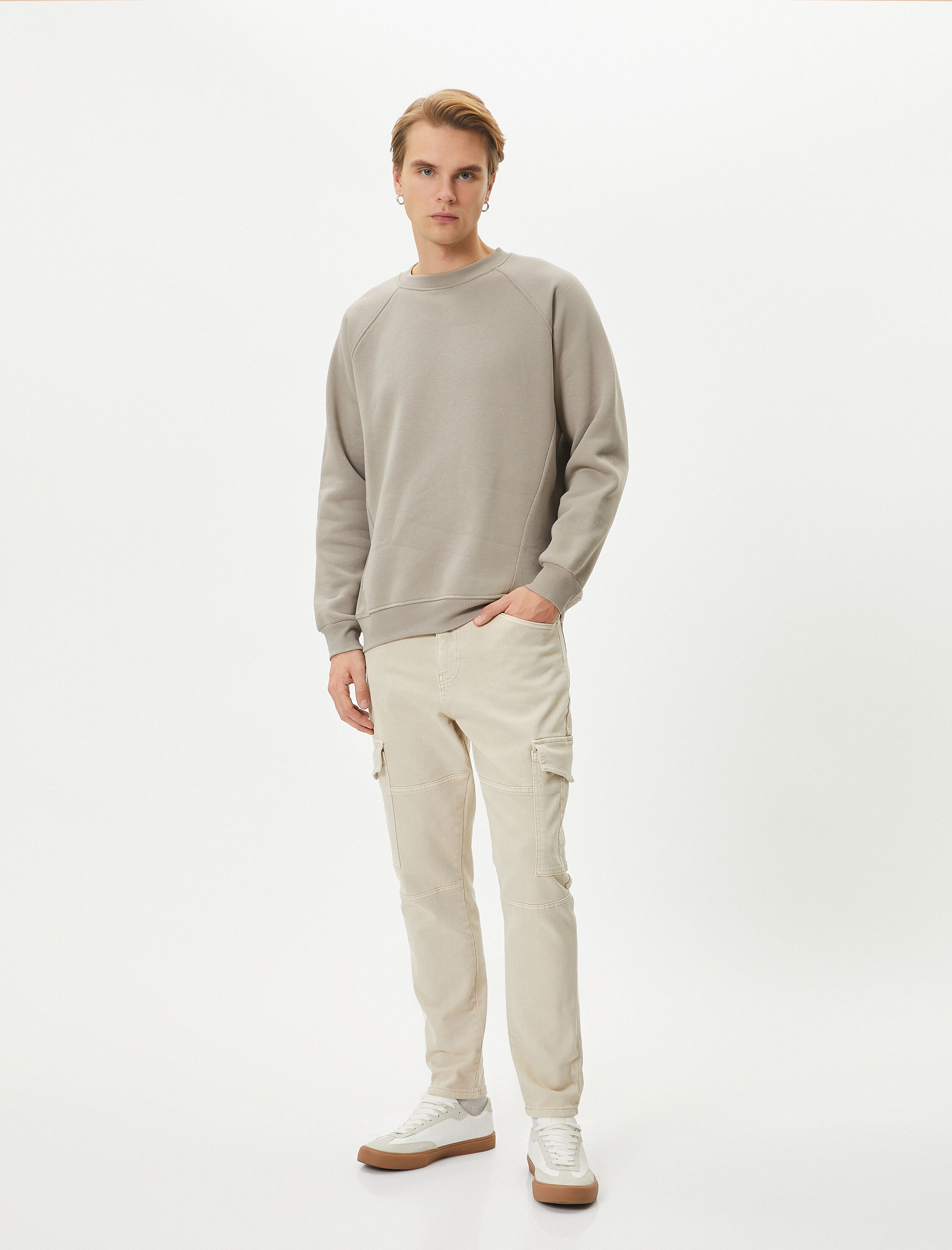   Yıkamalı Pantolon Kargo Cepli Dikiş Detaylı Slim Fit Düğmeli