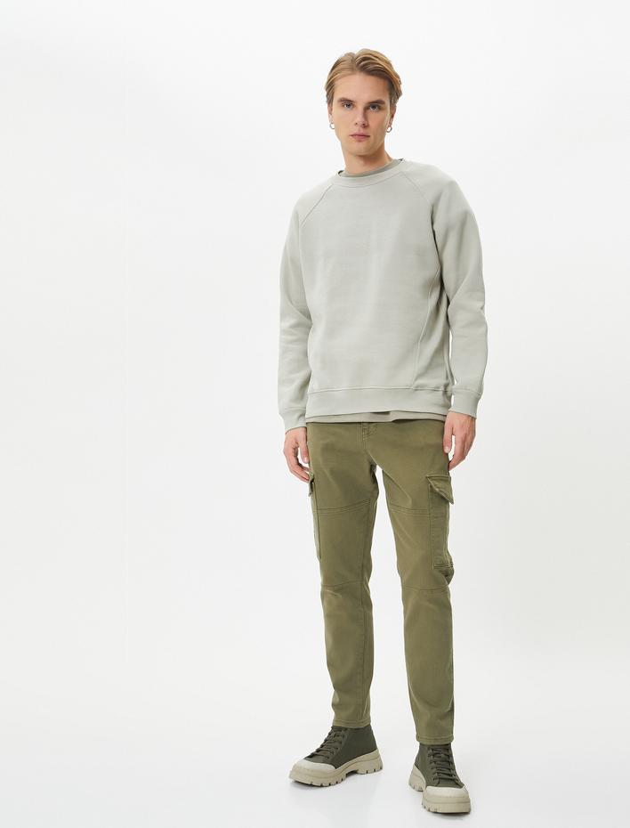  Yıkamalı Pantolon Kargo Cepli Dikiş Detaylı Slim Fit Düğmeli