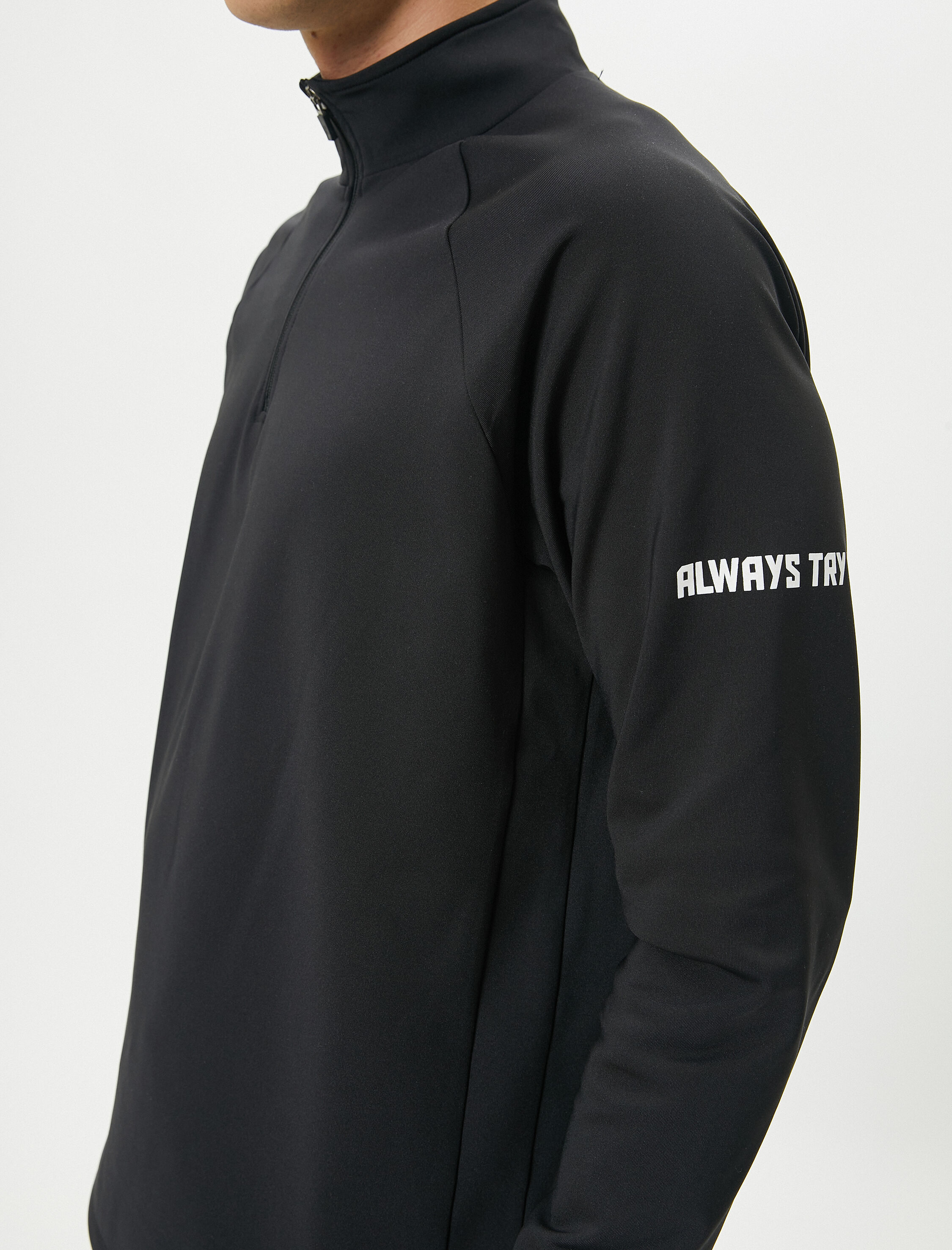 Spor Sweatshirt Yarım Fermuarlı Dik Yaka Slogan Baskılı