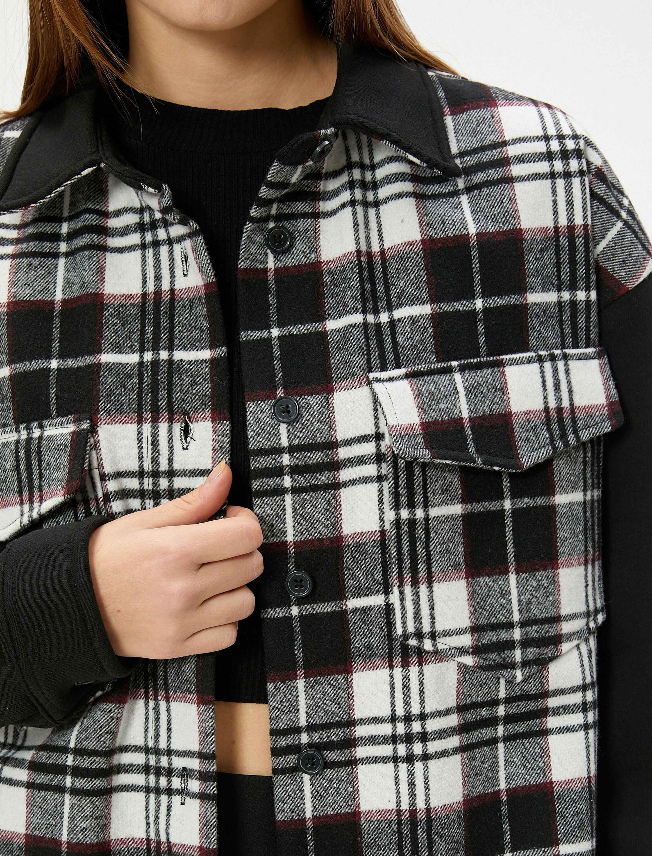   Oversize Ekoseli Oduncu Gömlek Ceket Cepli Yumuşak Dokulu