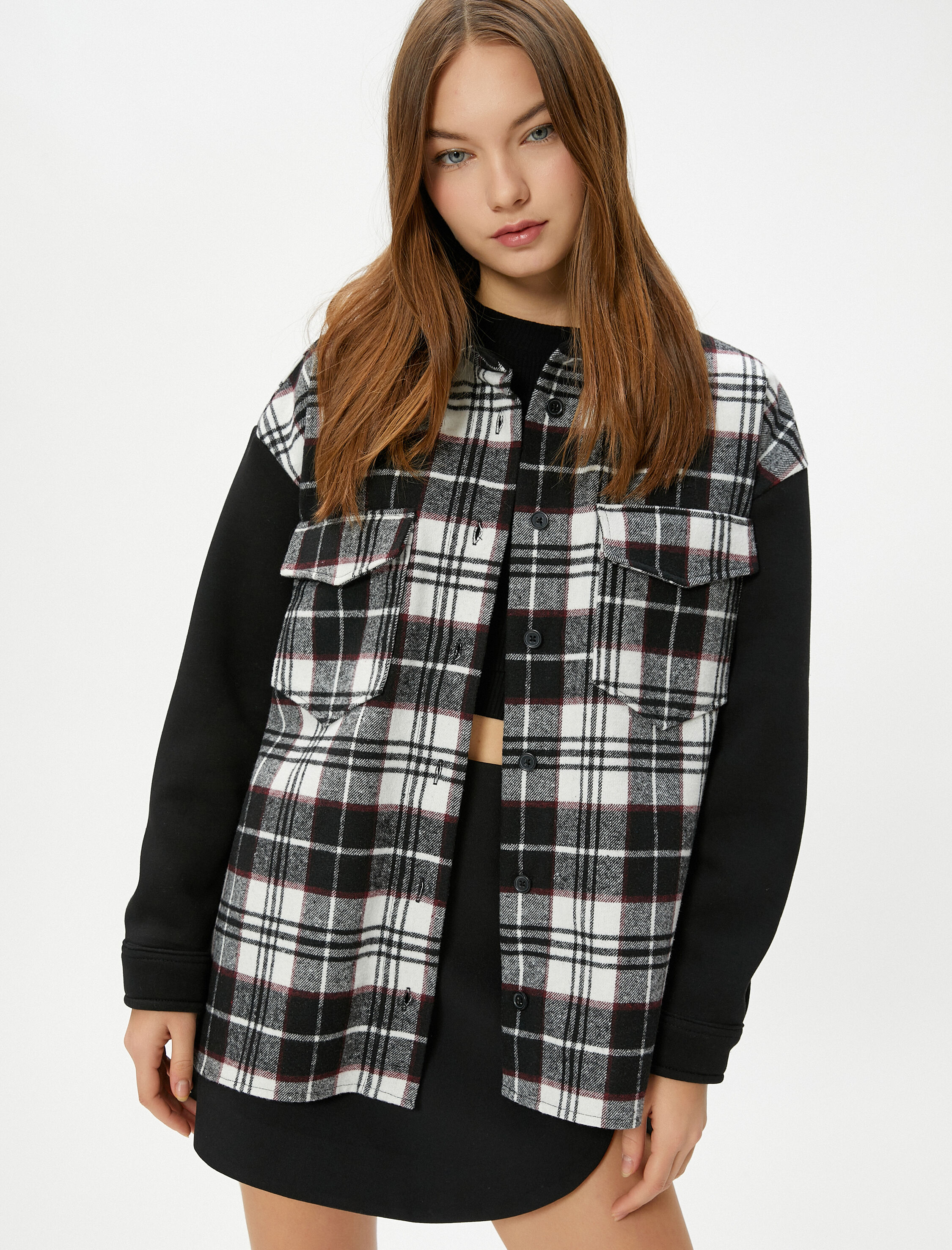   Oversize Ekoseli Oduncu Gömlek Ceket Cepli Yumuşak Dokulu