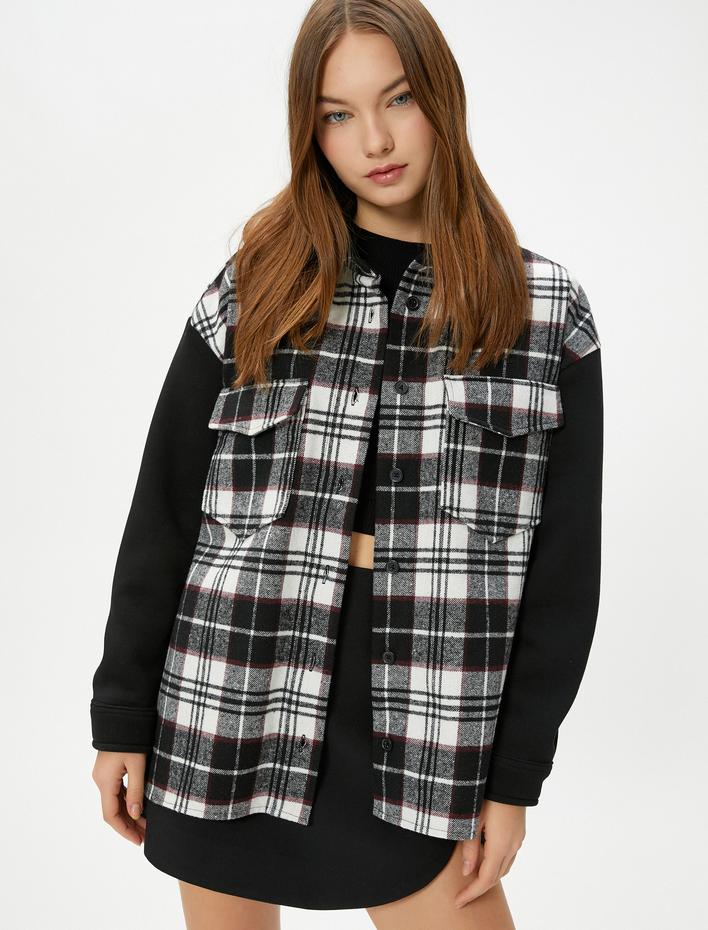  Oversize Ekoseli Oduncu Gömlek Ceket Cepli Yumuşak Dokulu