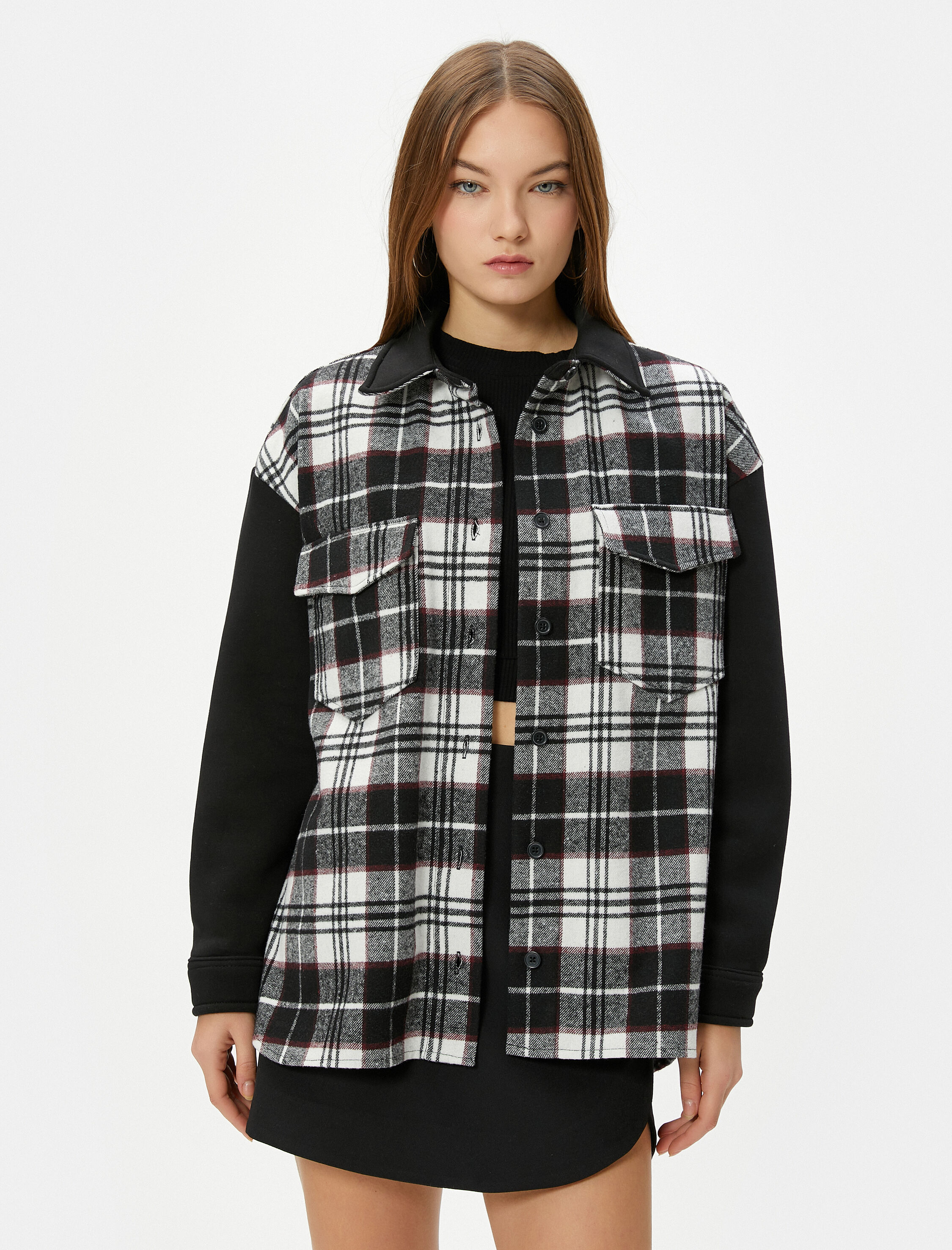   Oversize Ekoseli Oduncu Gömlek Ceket Cepli Yumuşak Dokulu