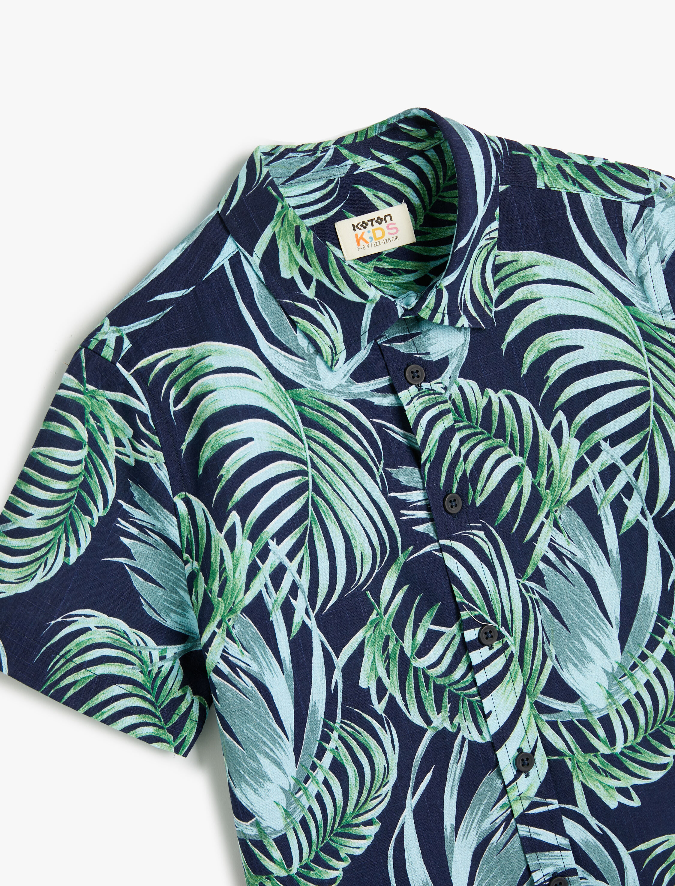  Erkek Çocuk Kısa Kollu Gömlek Pamuklu Floral Desenli