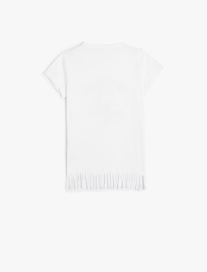 Kız Çocuk Unicorn Baskılı Püsküllü Tişört Kısa Kollu