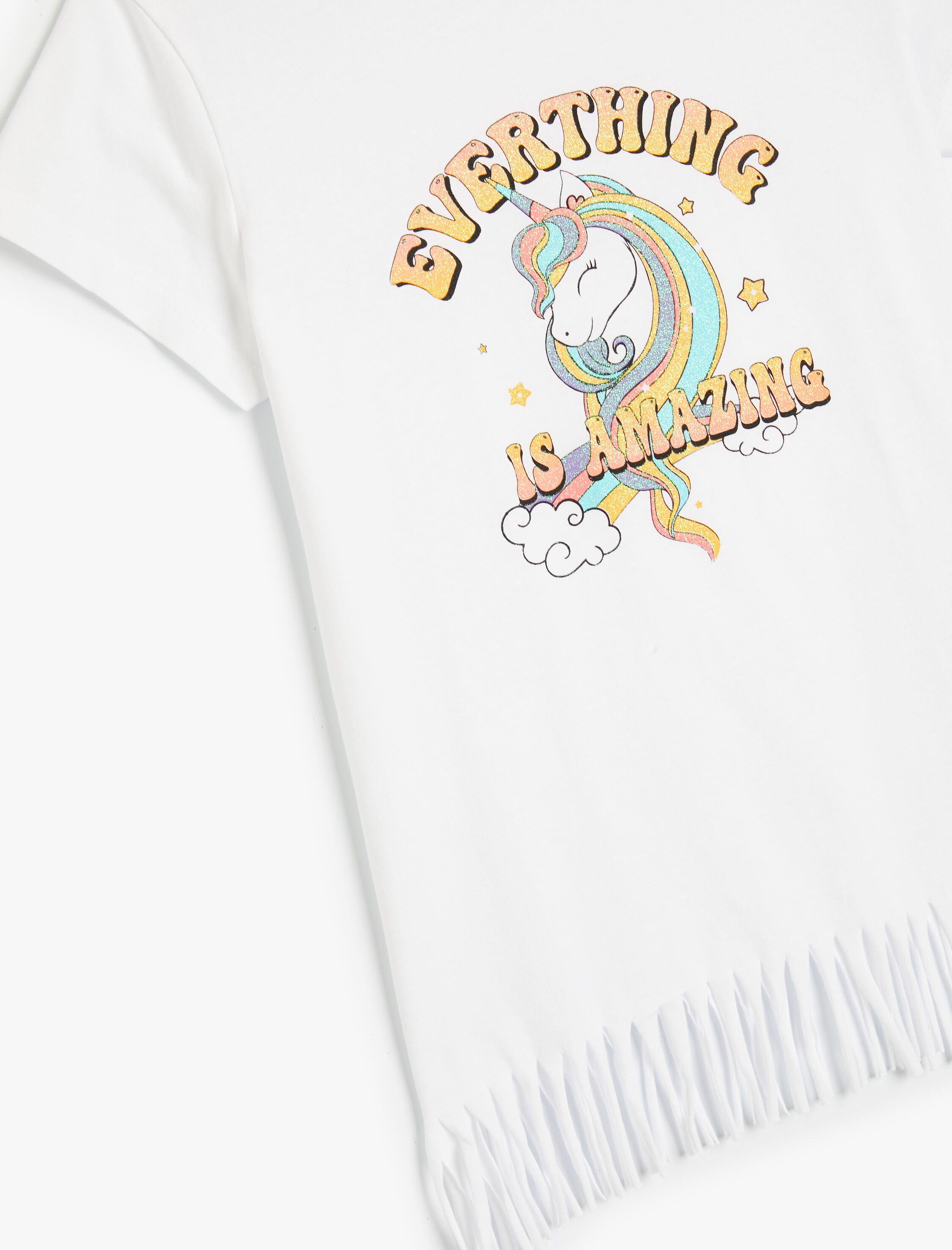  Kız Çocuk Unicorn Baskılı Püsküllü Tişört Kısa Kollu