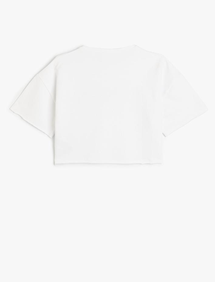 Kız Çocuk Crop Oversize Tişört Baskılı Kısa Kollu Bisiklet Yaka Pamuklu